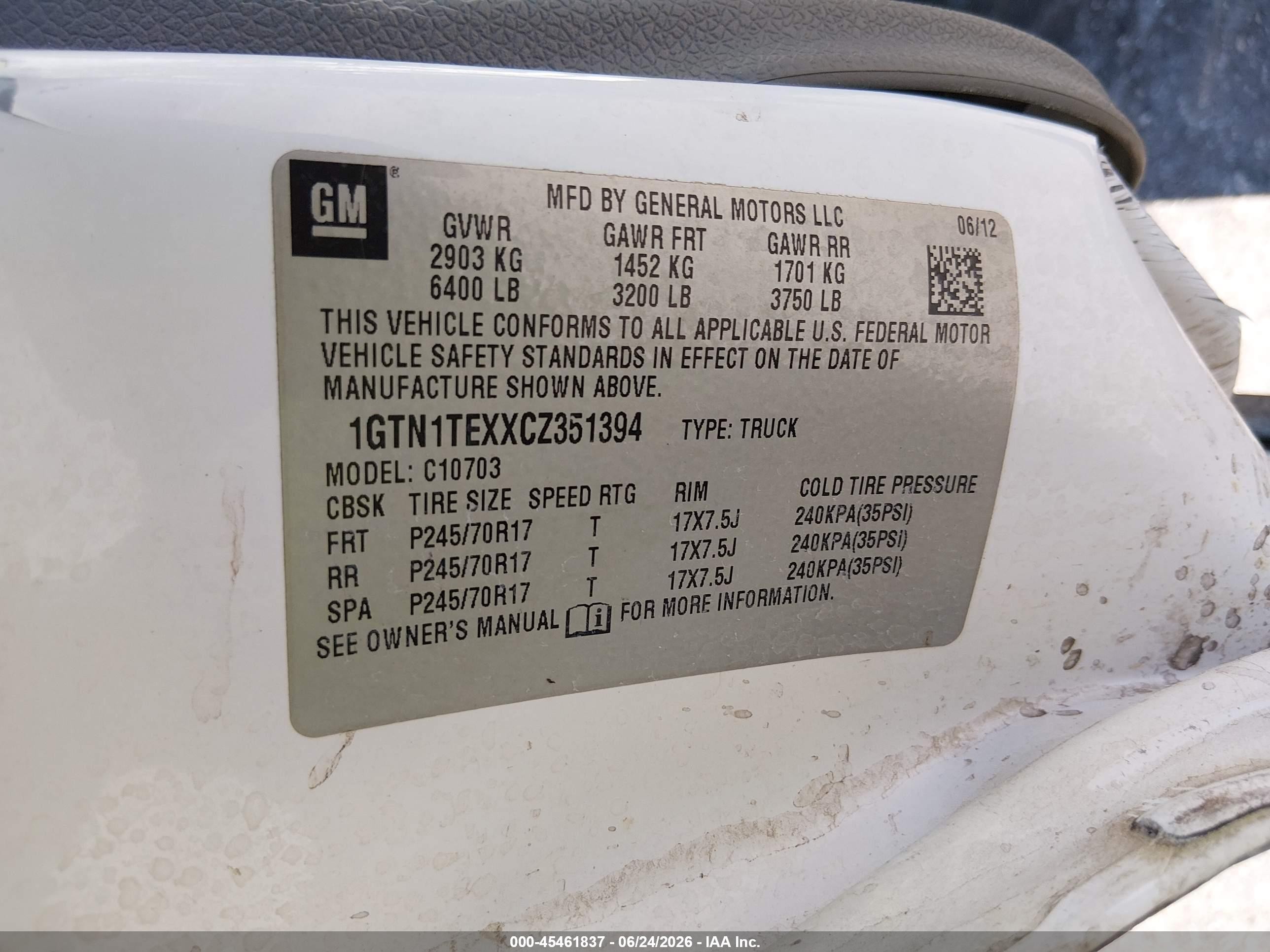 2012 Gmc Sierra 1500 Work Truck White vin: 1GTN1TEXXCZ351394