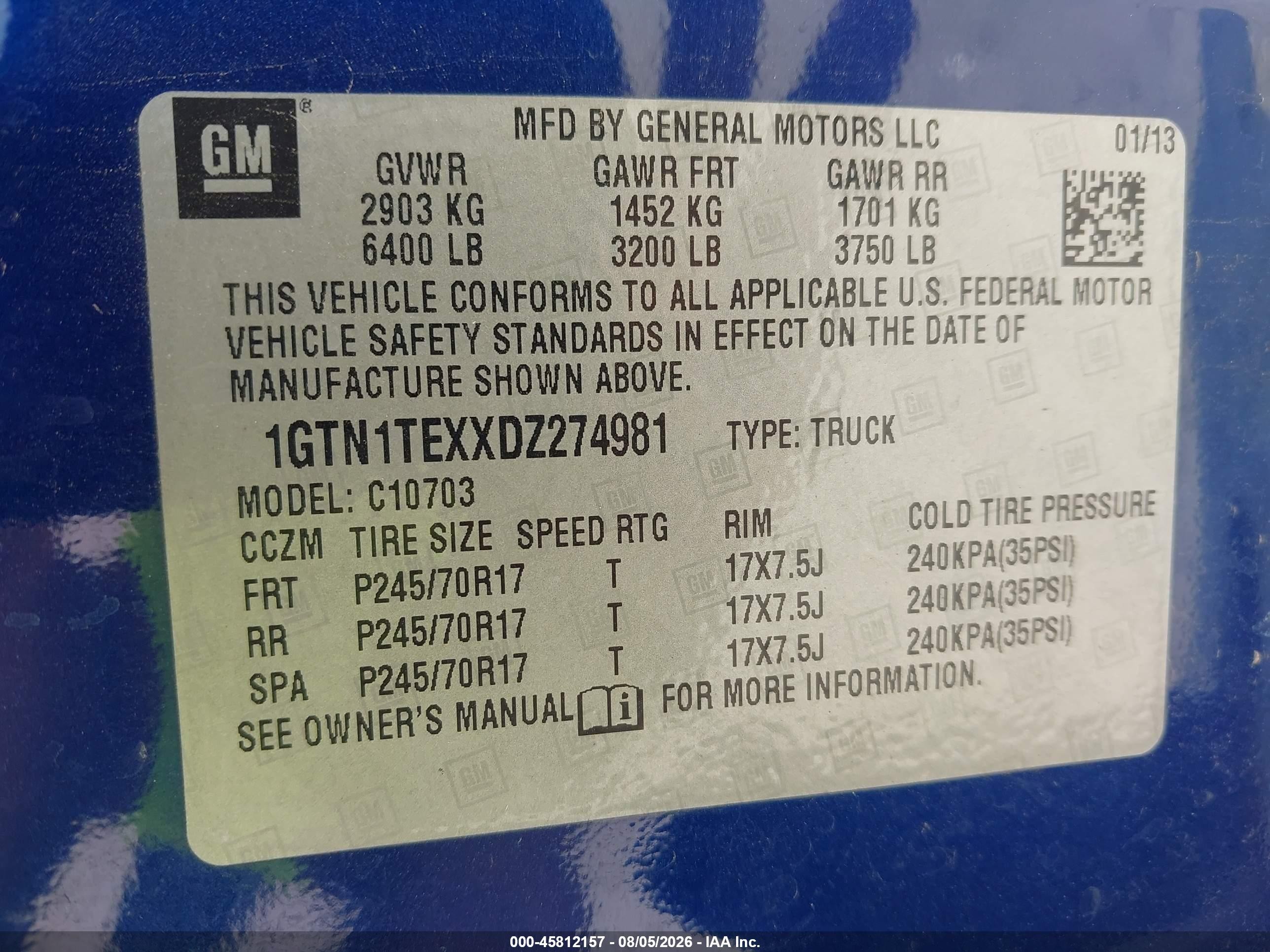 2013 Gmc Sierra 1500 Work Truck Blue vin: 1GTN1TEXXDZ274981