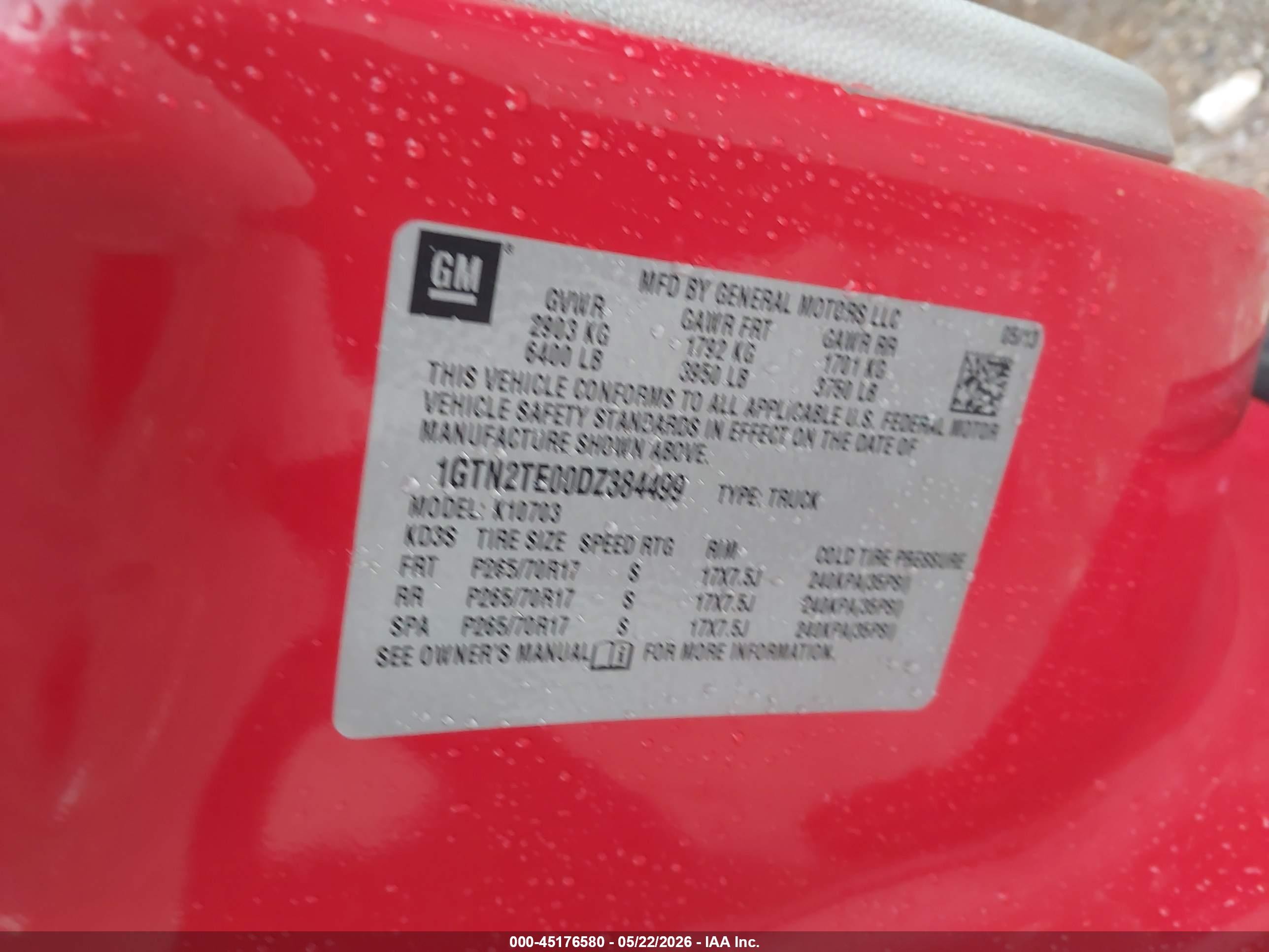 2013 Gmc Sierra 1500 Work Truck Red vin: 1GTN2TE00DZ384499