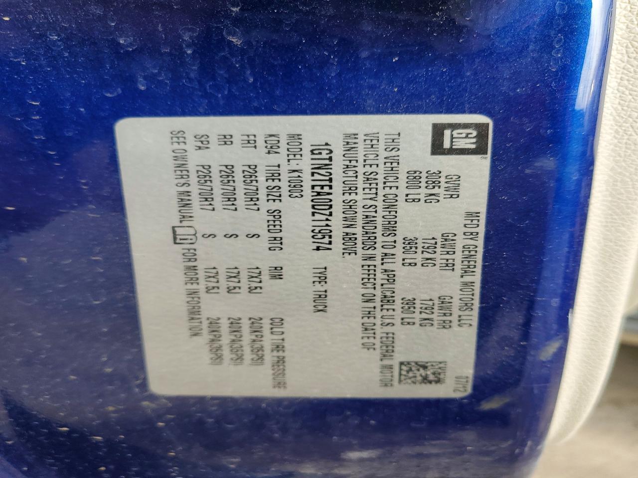 2013 Gmc Sierra K1500 Blue vin: 1GTN2TEA0DZ119574