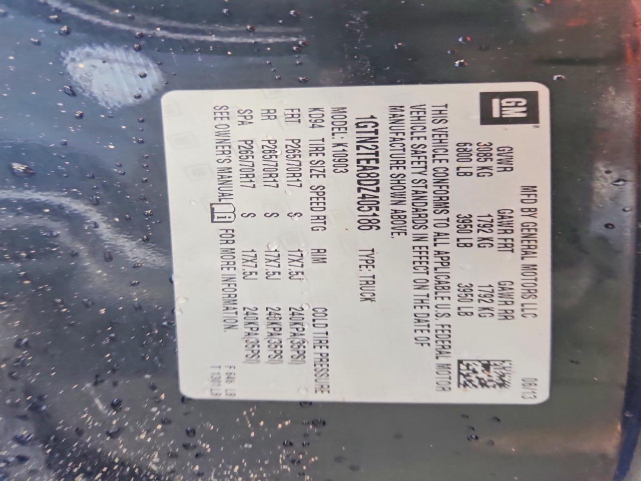 2013 Gmc Sierra K1500 Черный vin: 1GTN2TEA8DZ405186