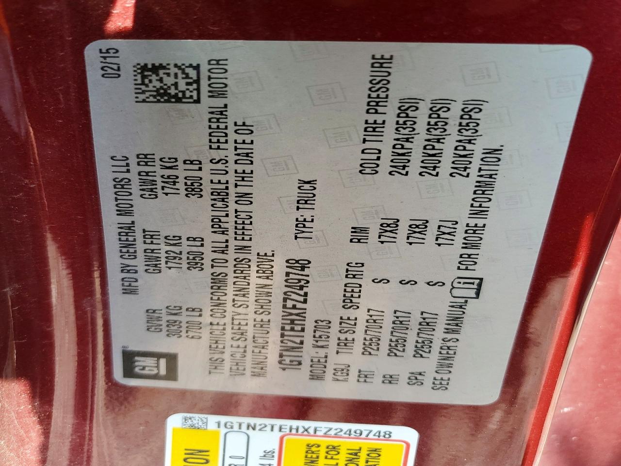 2015 Gmc Sierra K1500 Maroon vin: 1GTN2TEHXFZ249748