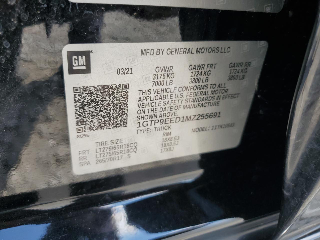 2021 Gmc Sierra K1500 At4 Black vin: 1GTP9EED1MZ255691