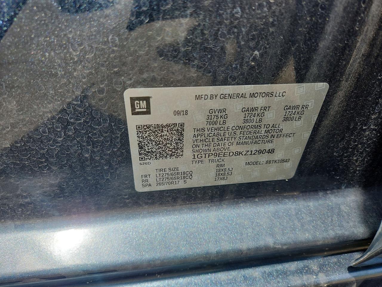 2019 Gmc Sierra K1500 At4 Gray vin: 1GTP9EED8KZ129048