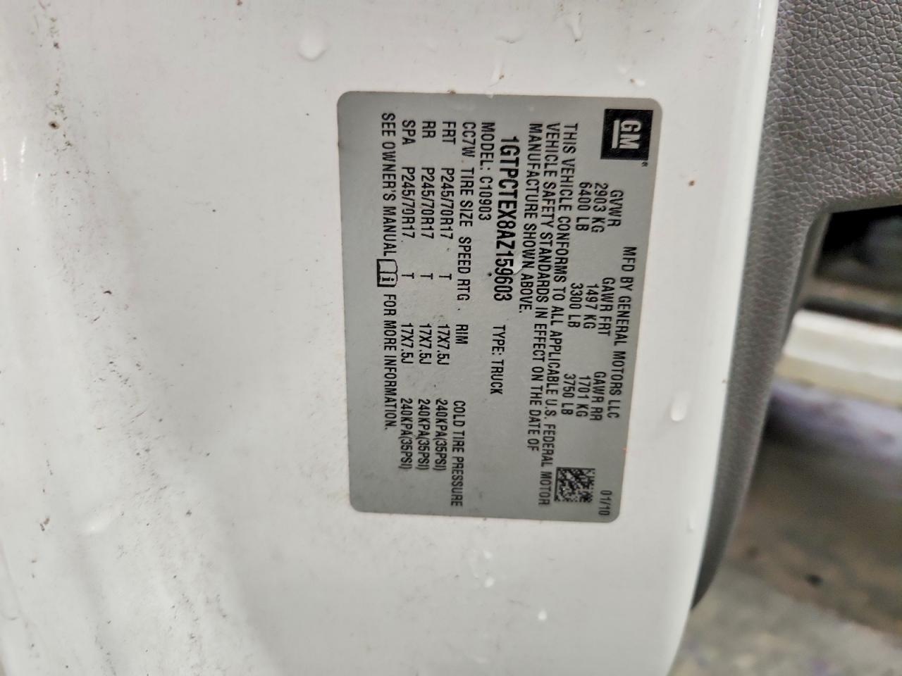 2010 Gmc Sierra C1500 White vin: 1GTPCTEX8AZ159603
