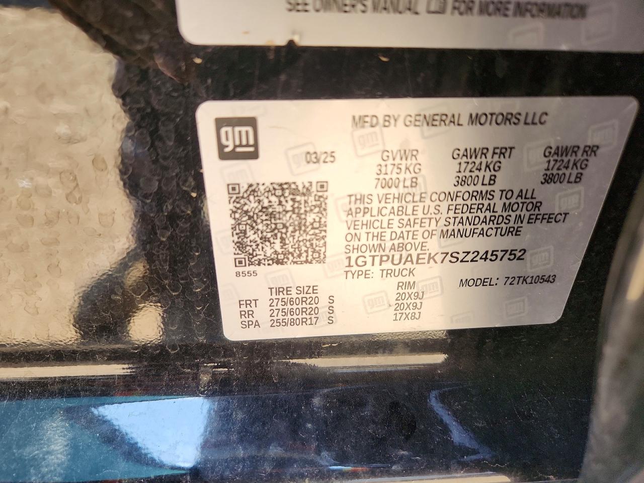 2025 Gmc Sierra K1500 Black vin: 1GTPUAEK7SZ245752