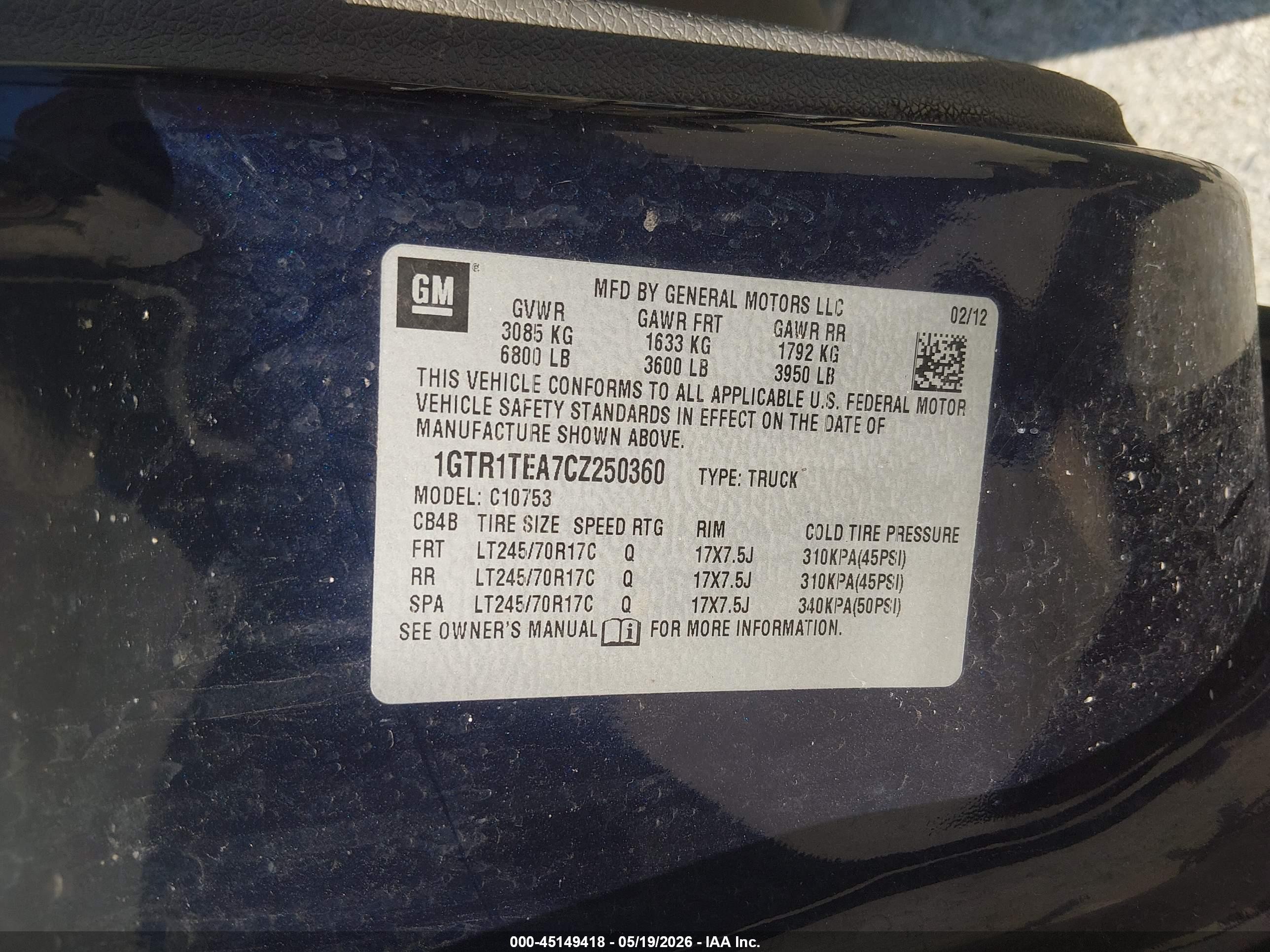 2012 Gmc Sierra 1500 Work Truck Blue vin: 1GTR1TEA7CZ250360