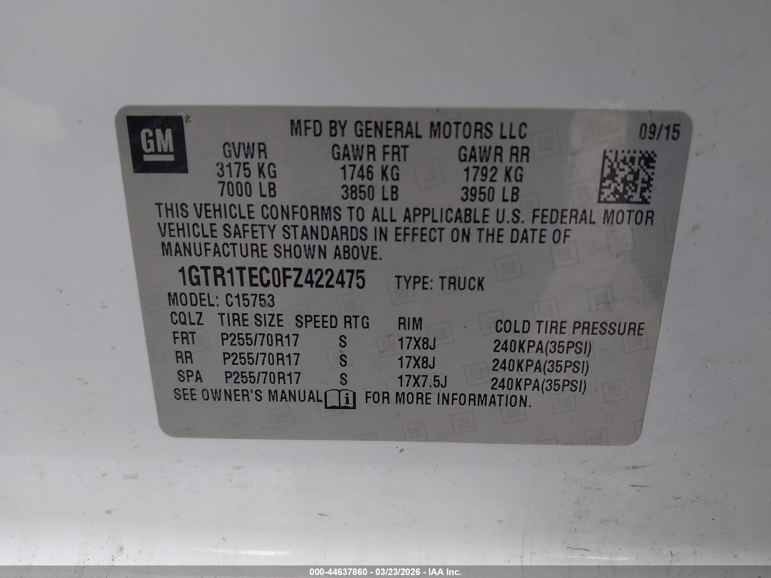 2015 Gmc Sierra 1500   Белый vin: 1GTR1TEC0FZ422475