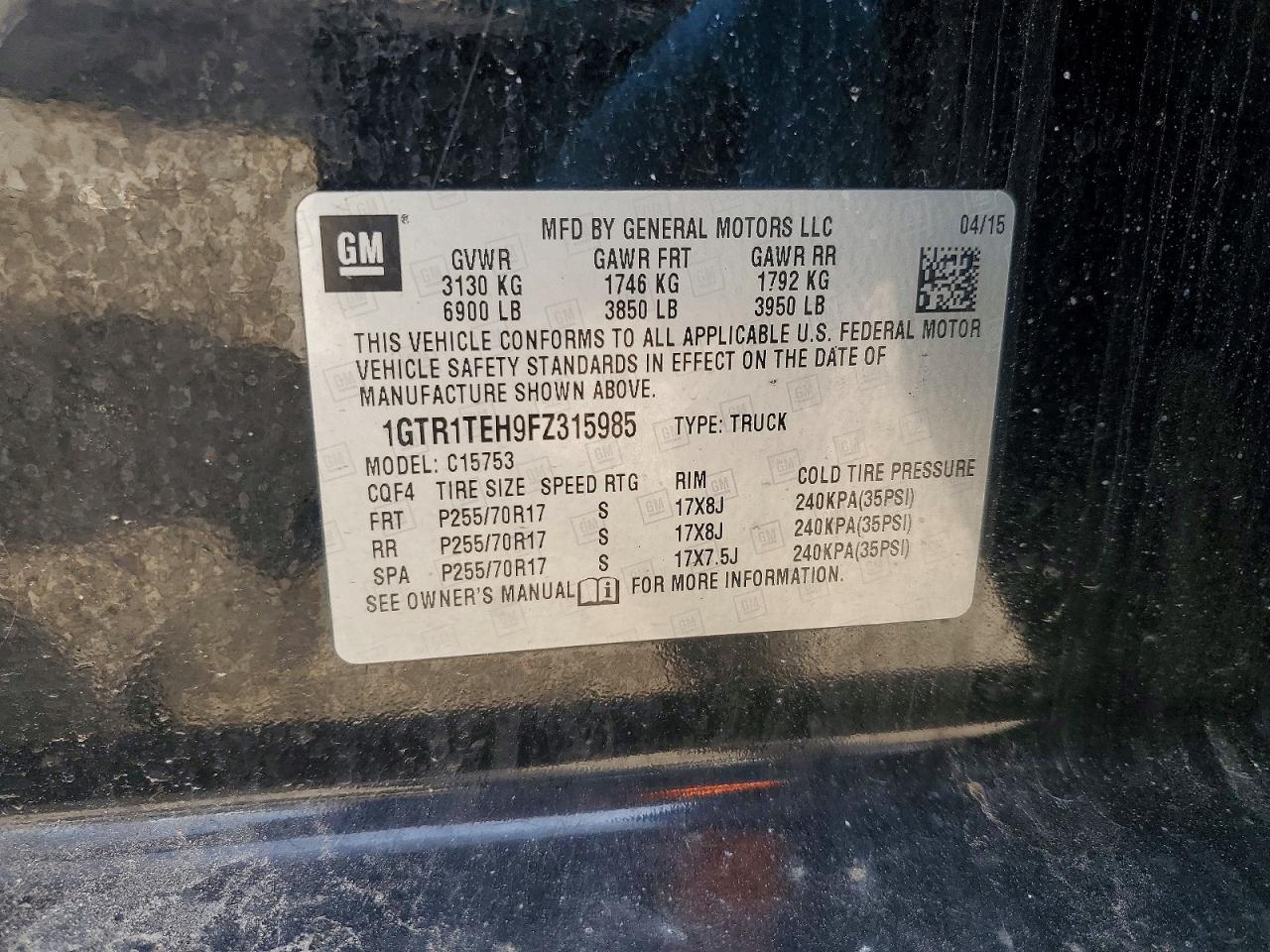 2015 Gmc Sierra C1500 Black vin: 1GTR1TEH9FZ315985