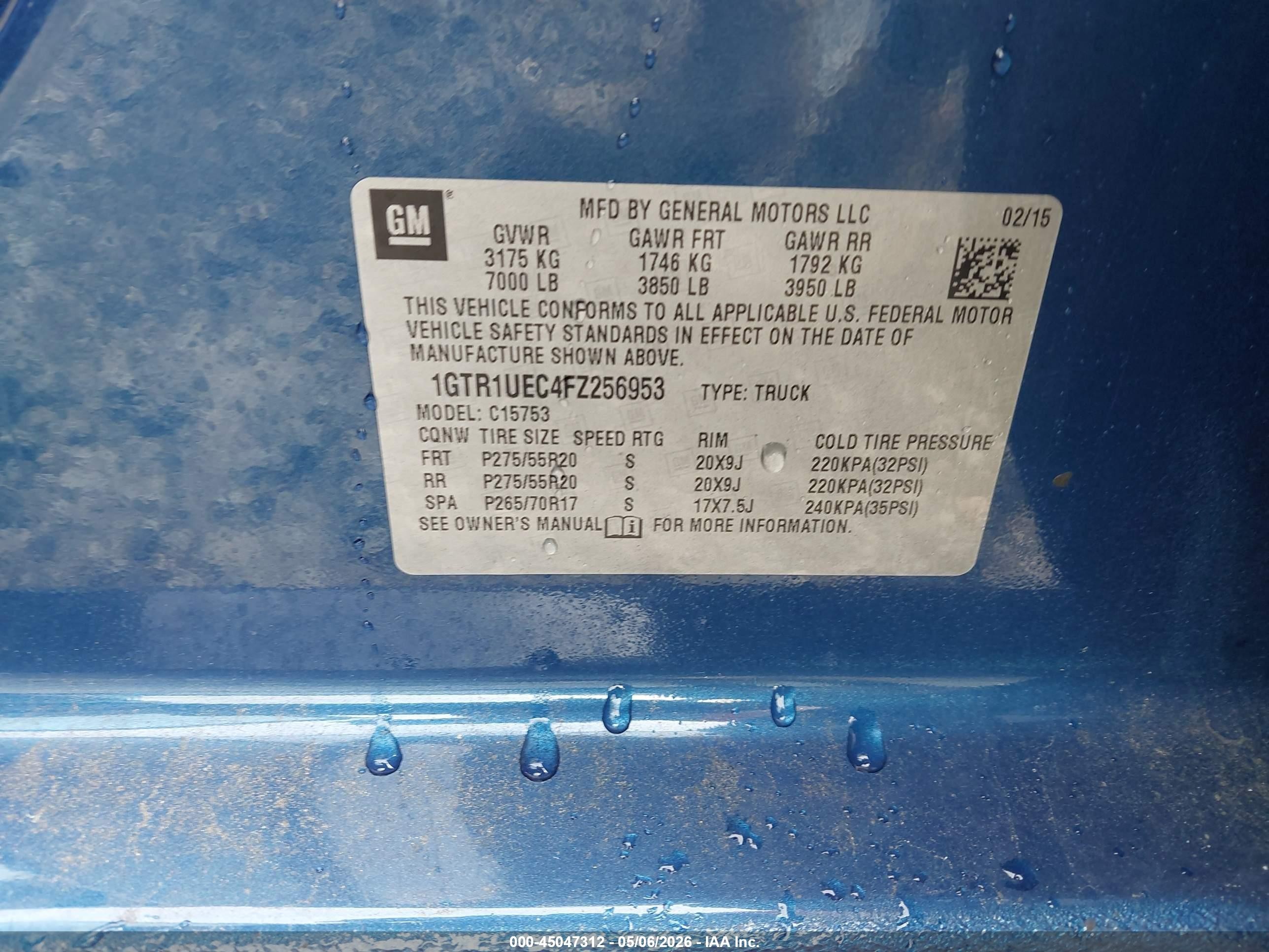 2015 Gmc Sierra 1500 Sle Blue vin: 1GTR1UEC4FZ256953