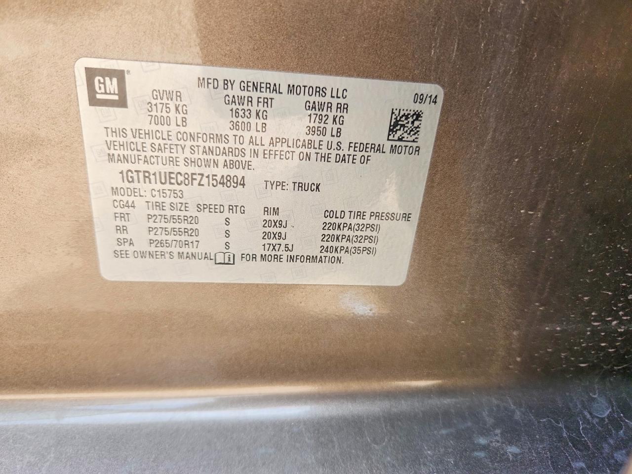 2015 Gmc Sierra C1500 Sle Brown vin: 1GTR1UEC8FZ154894