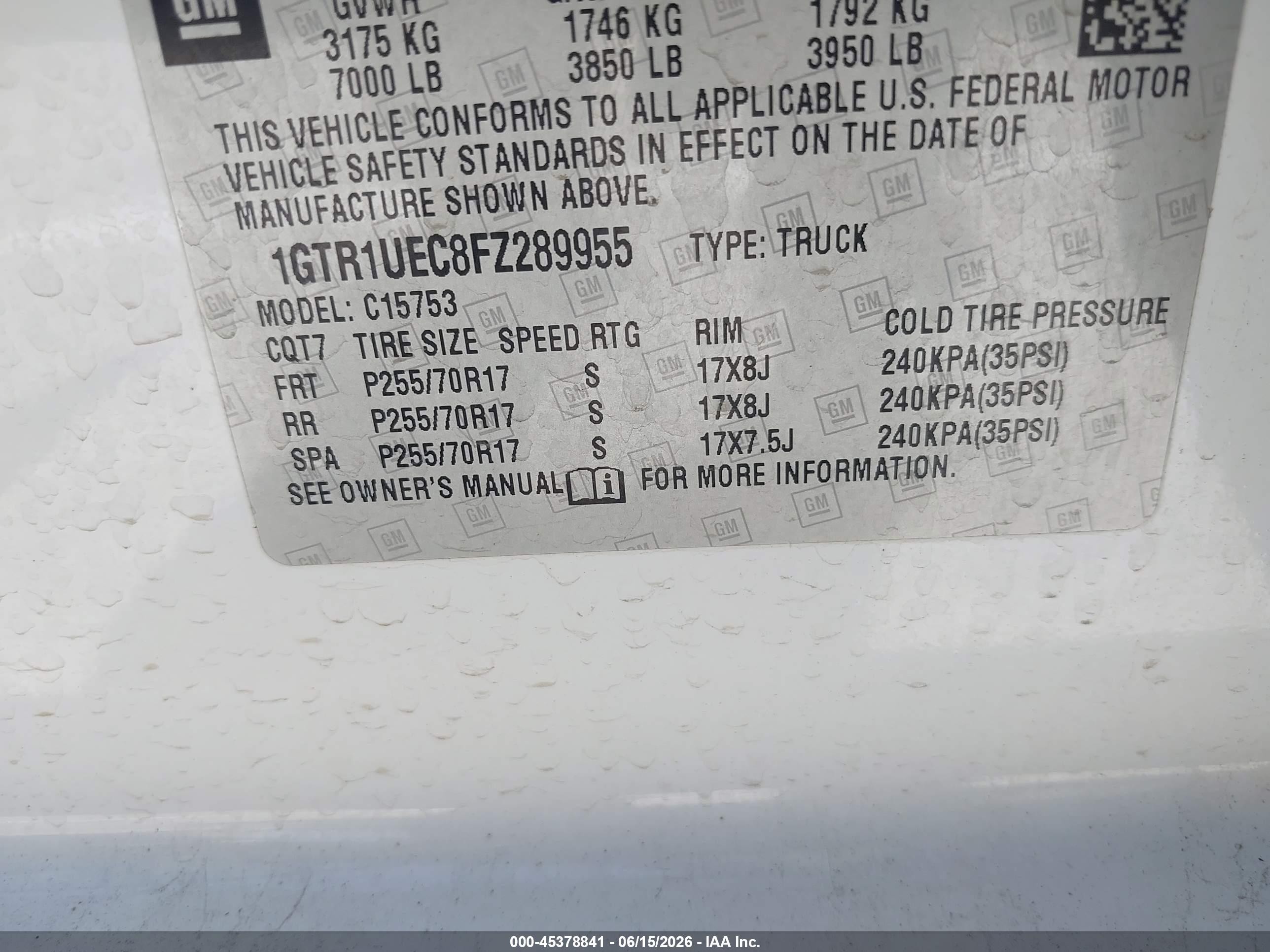 2015 Gmc Sierra 1500 Sle White vin: 1GTR1UEC8FZ289955