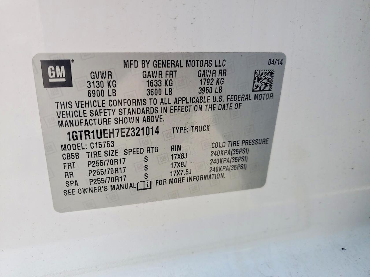 2014 Gmc Sierra C1500 Sle White vin: 1GTR1UEH7EZ321014