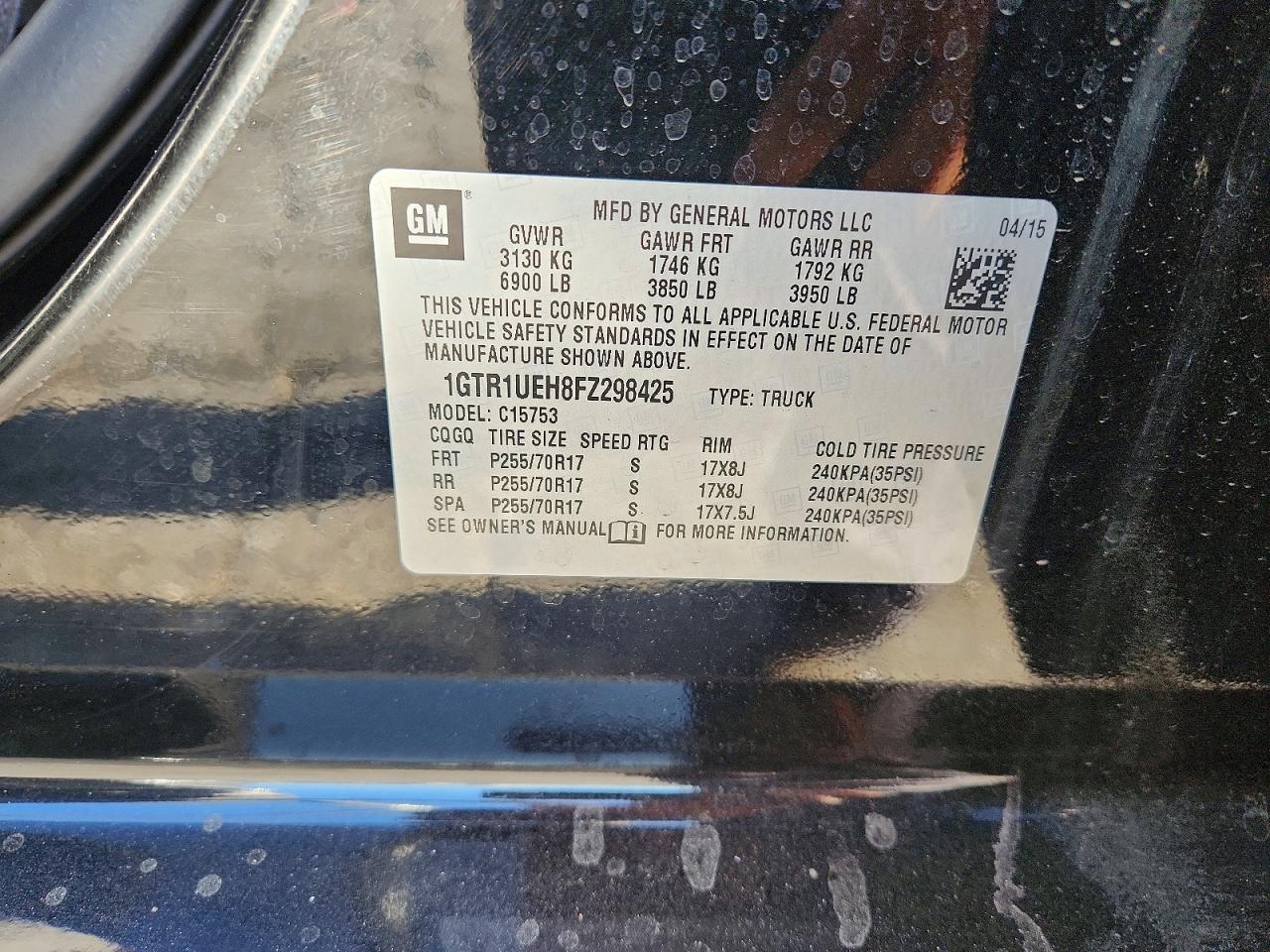 2015 Gmc Sierra C1500 Sle Black vin: 1GTR1UEH8FZ298425