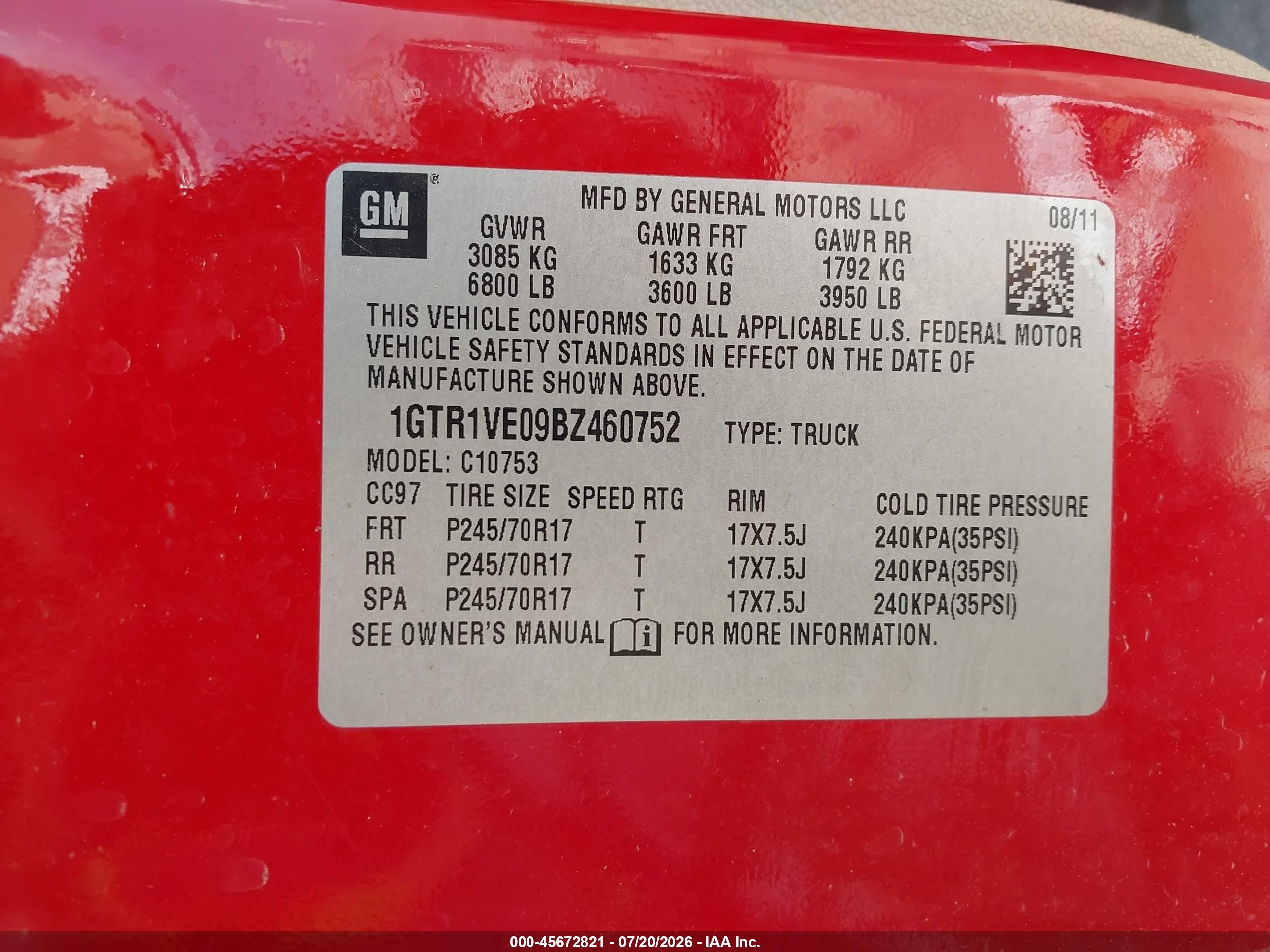2011 Gmc Sierra 1500 Sle Red vin: 1GTR1VE09BZ460752