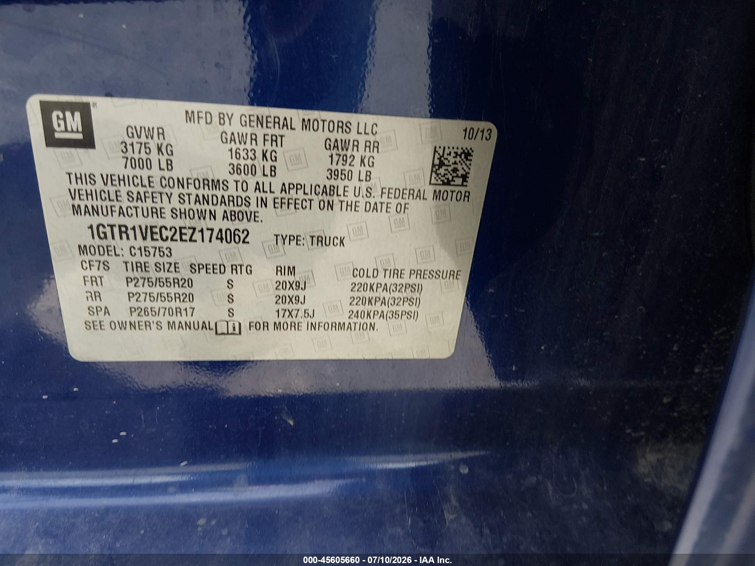 2014 Gmc Sierra 1500 Slt Blue vin: 1GTR1VEC2EZ174062