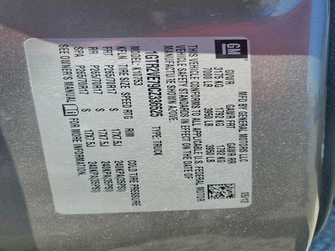 2012 Gmc Sierra K1500 Sle Gray vin: 1GTR2VE79CZ336525