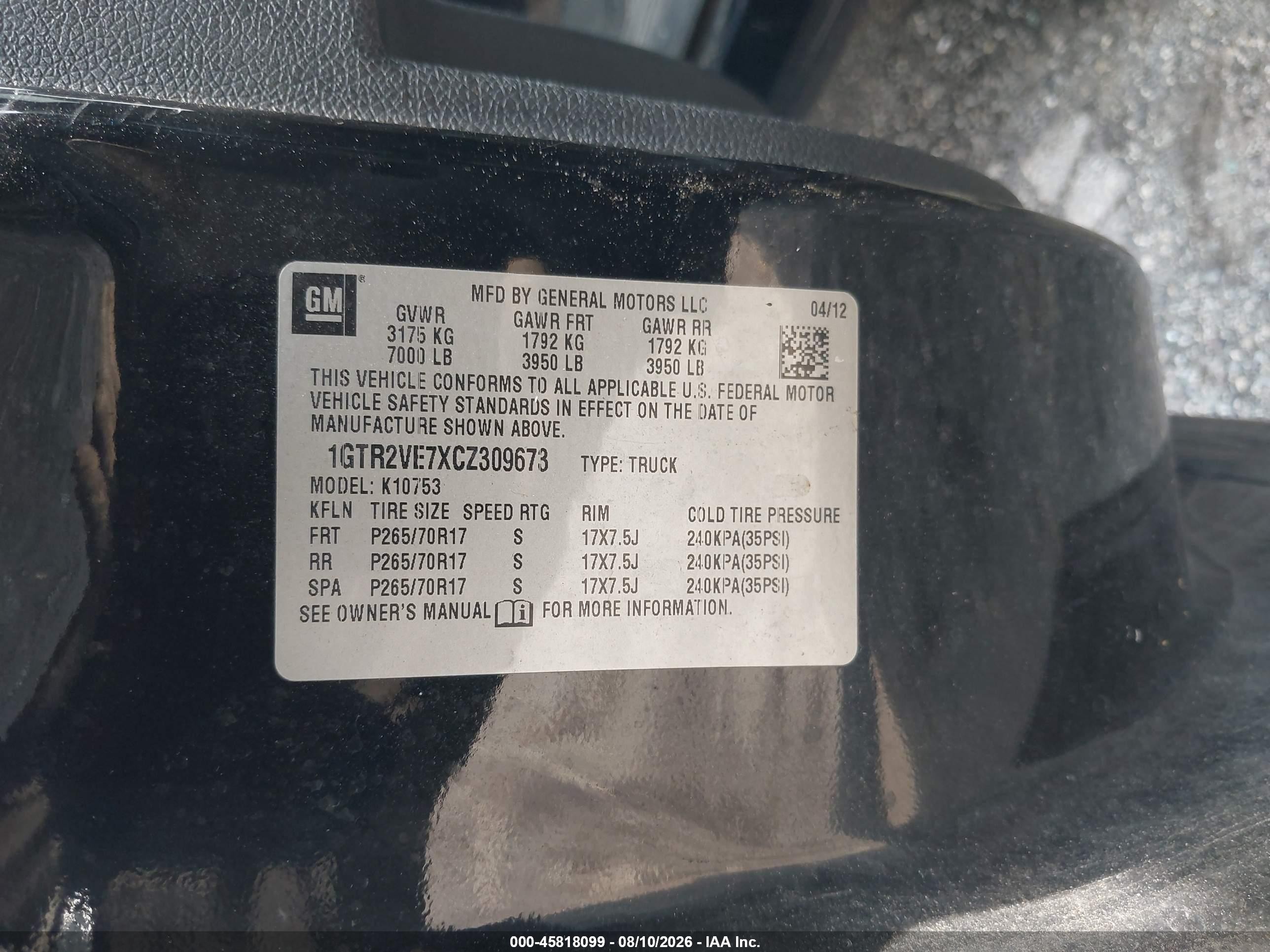 2012 Gmc Sierra 1500 Sle Black vin: 1GTR2VE7XCZ309673
