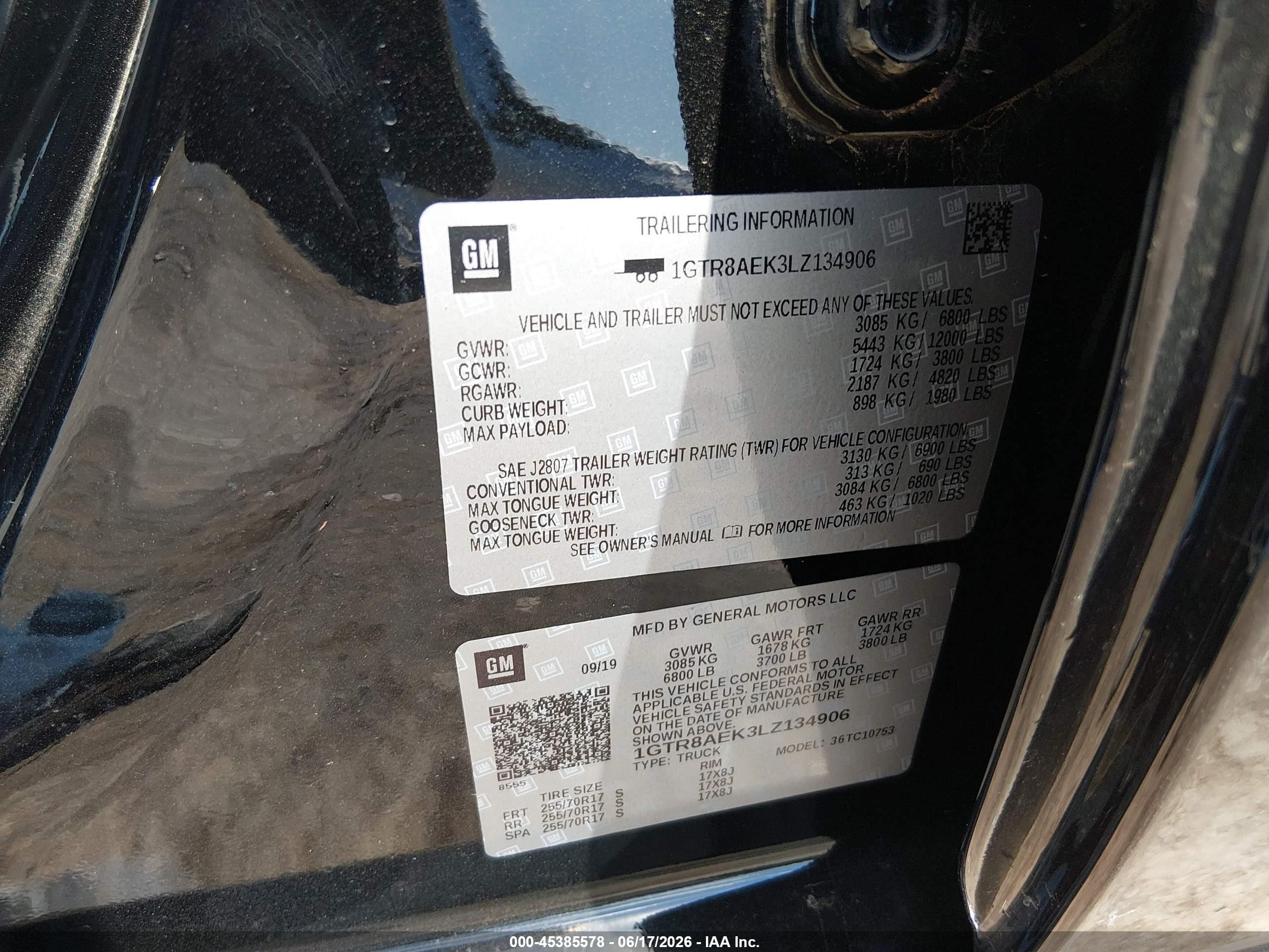 2020 Gmc Sierra 1500 2wd  Standard Box Black vin: 1GTR8AEK3LZ134906