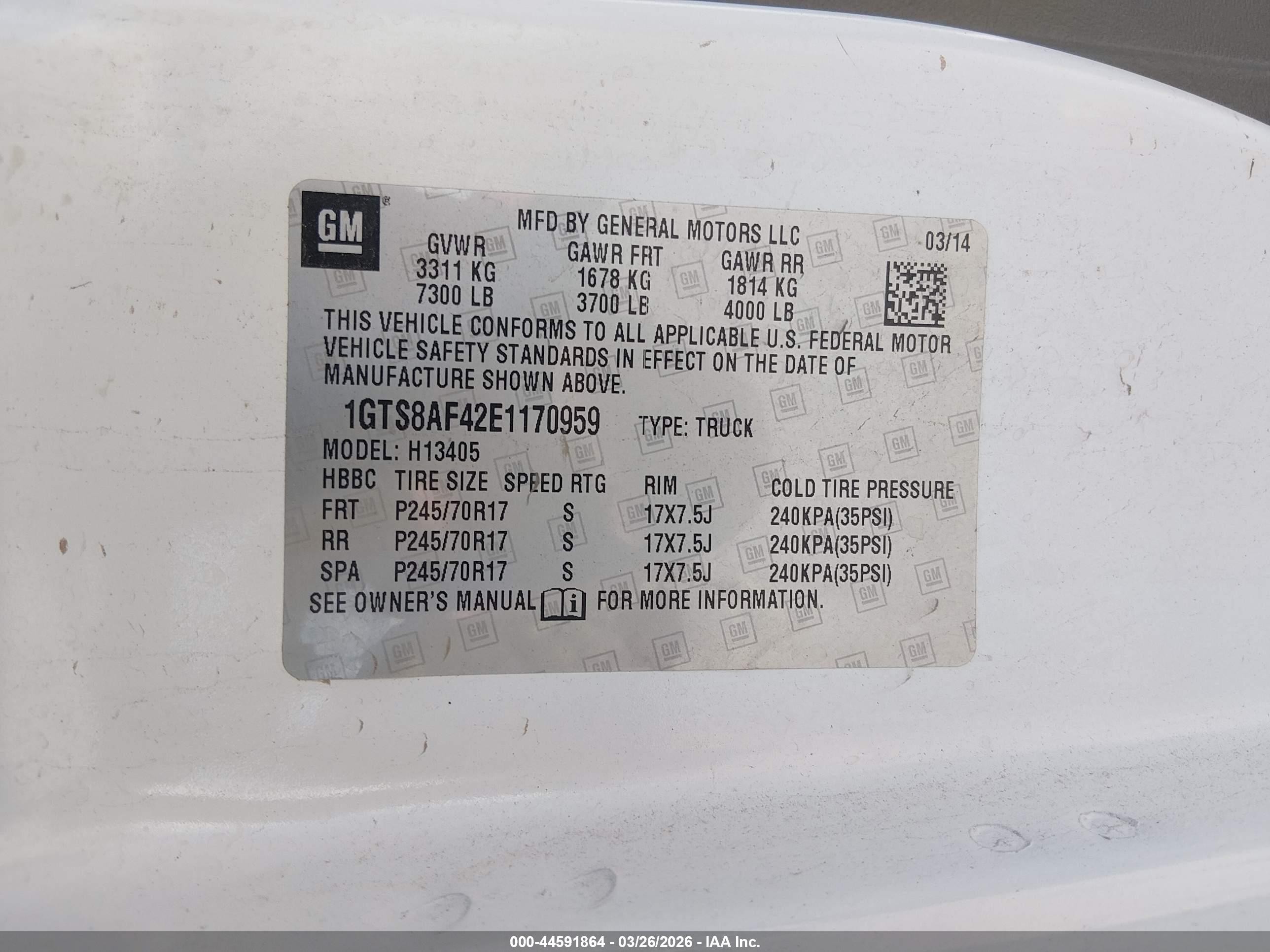 2014 Gmc Savana 1500 Work Van White vin: 1GTS8AF42E1170959