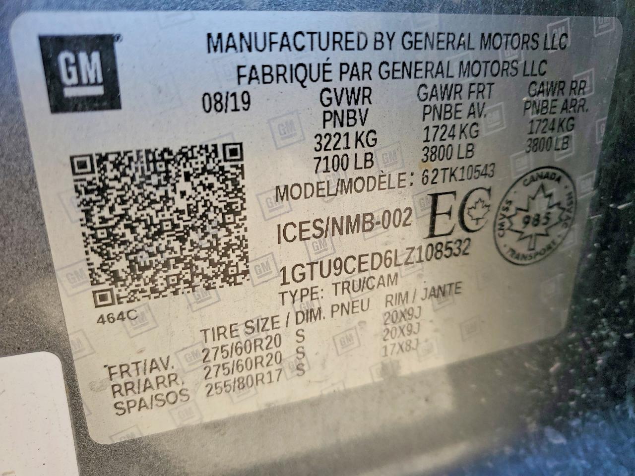 2020 Gmc Sierra K1500 Elevation Charcoal vin: 1GTU9CED6LZ108532