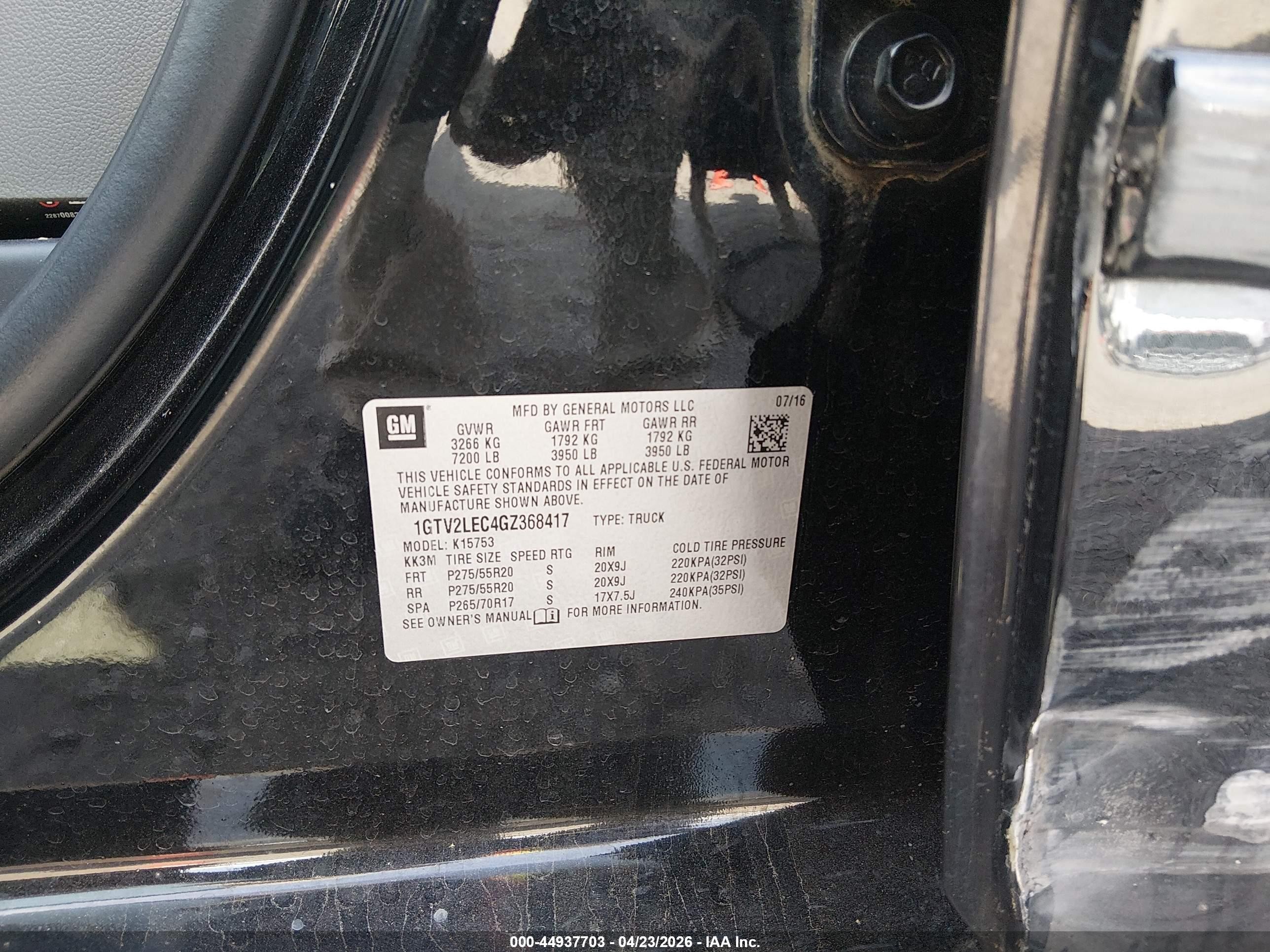 2016 Gmc Sierra 1500   Black vin: 1GTV2LEC4GZ368417