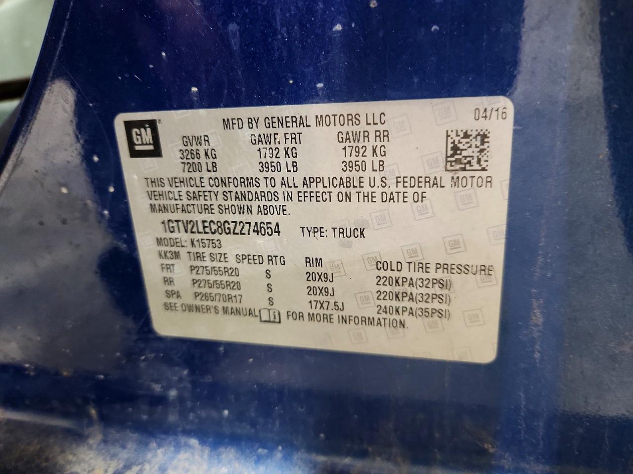 2016 Gmc Sierra K1500 Blue vin: 1GTV2LEC8GZ274654