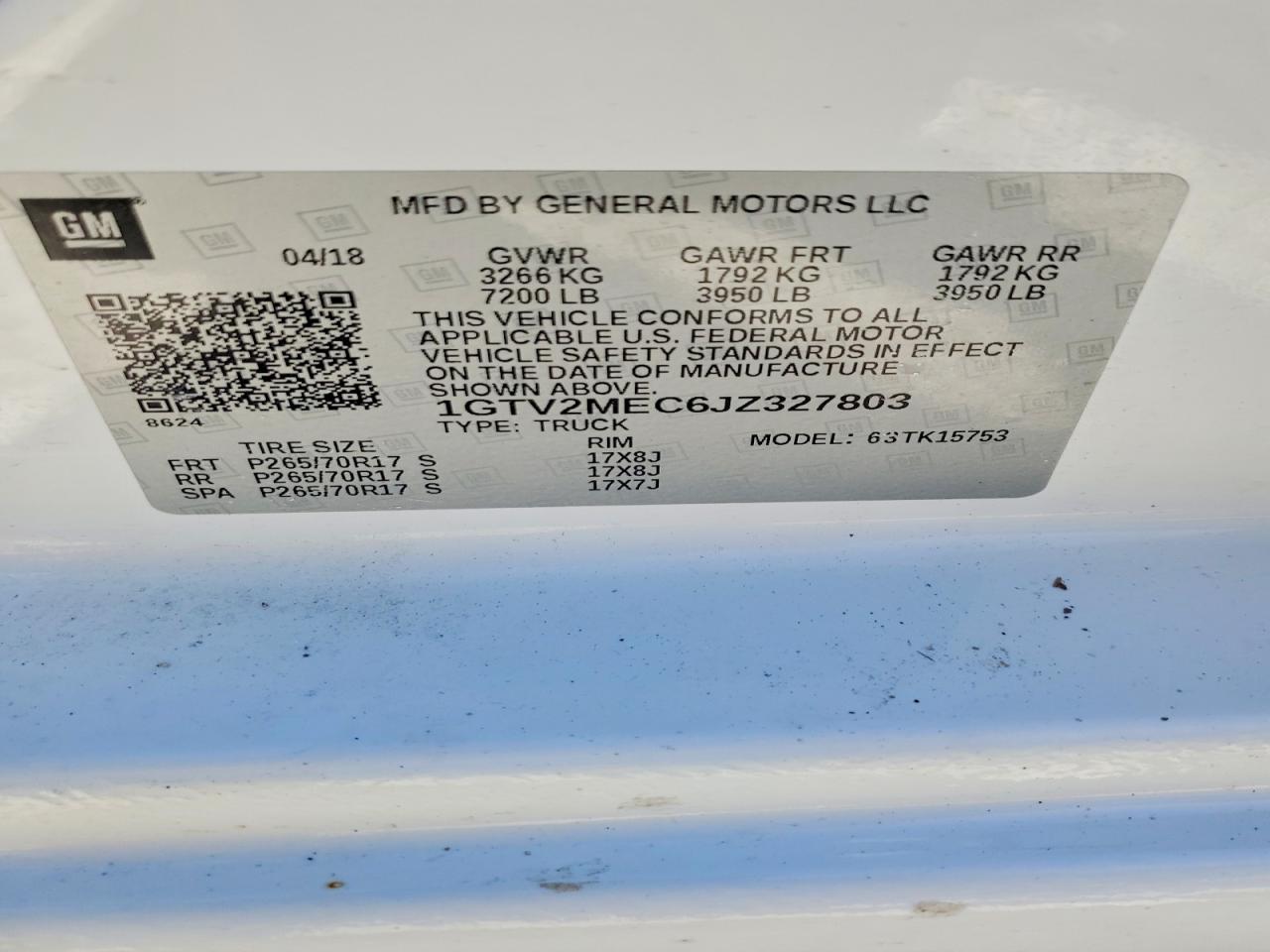2018 Gmc Sierra K1500 Sle White vin: 1GTV2MEC6JZ327803