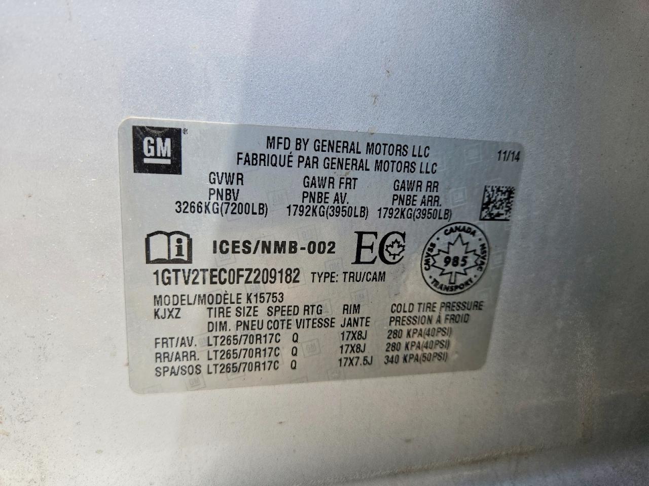 2015 Gmc Sierra K1500 Серебряный vin: 1GTV2TEC0FZ209182