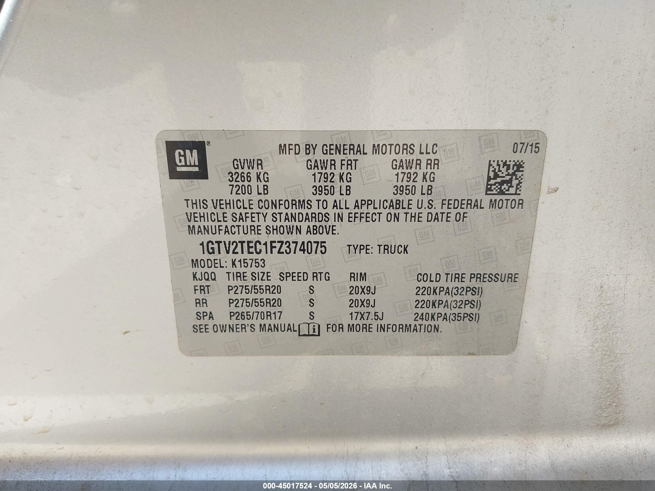 2015 Gmc Sierra 1500   Silver vin: 1GTV2TEC1FZ374075