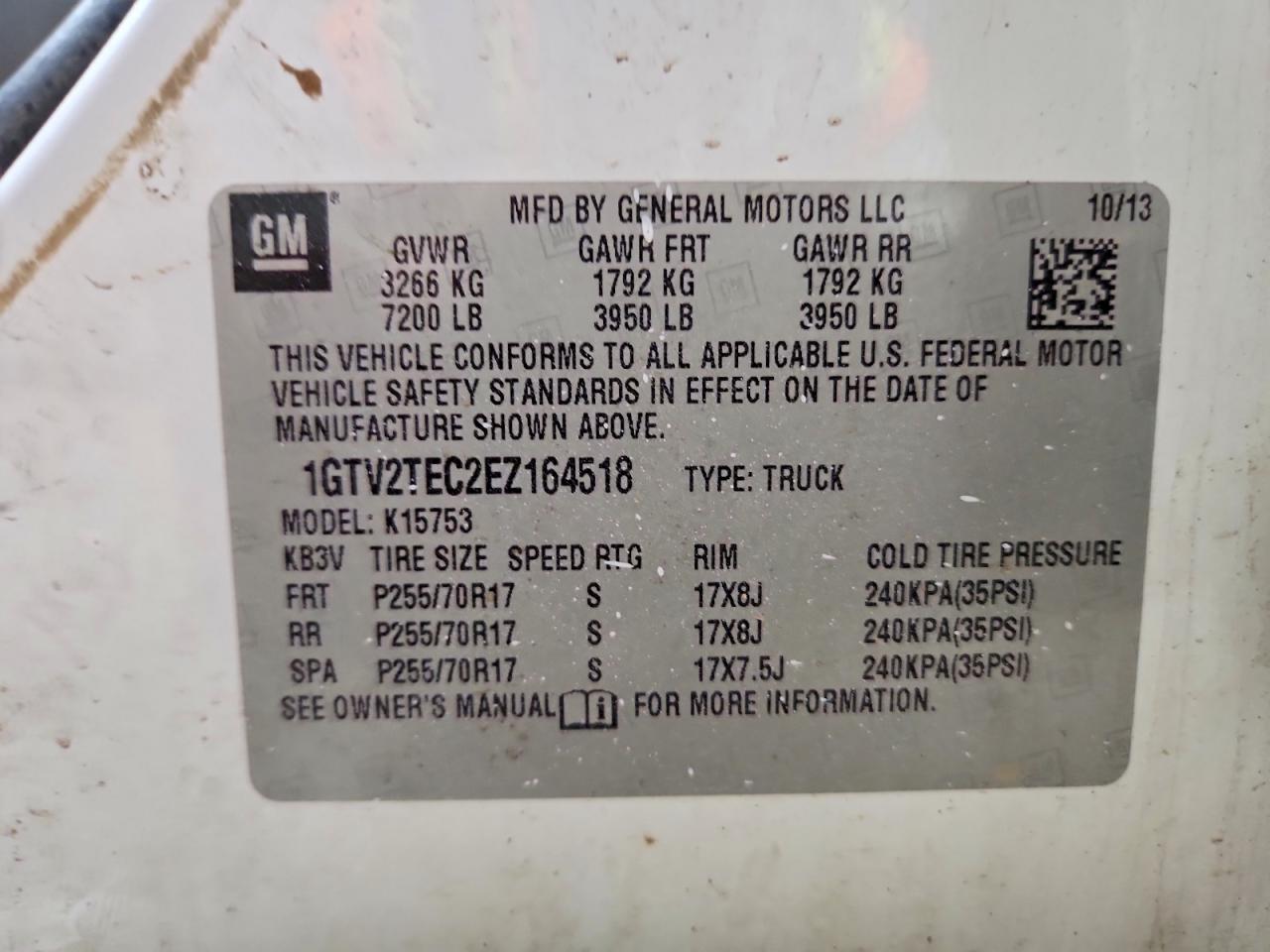 2014 Gmc Sierra K1500 White vin: 1GTV2TEC2EZ164518