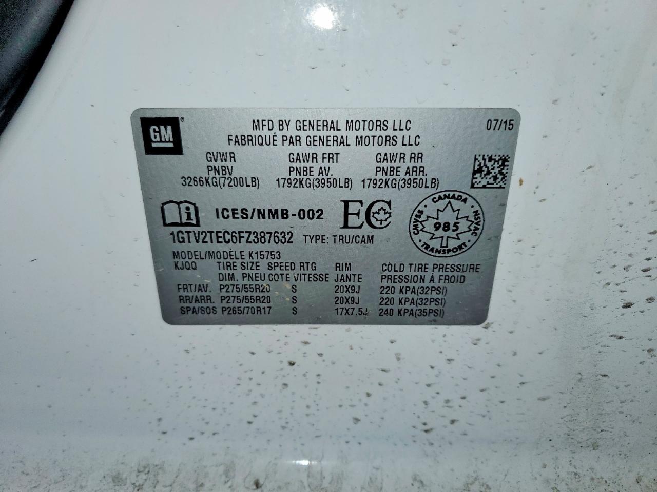 2015 Gmc Sierra K1500 White vin: 1GTV2TEC6FZ387632