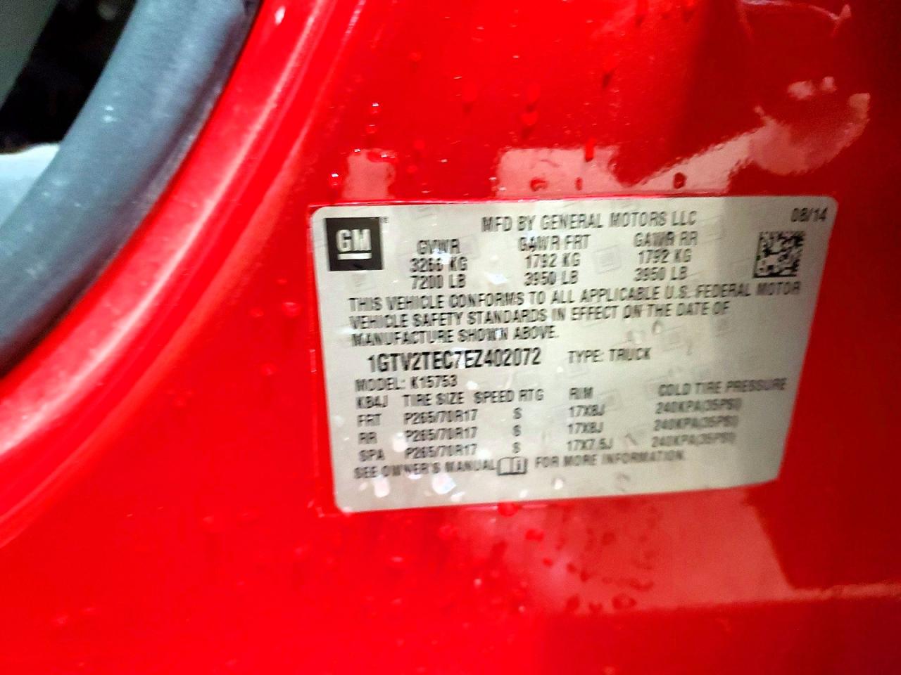 2014 Gmc Sierra K1500 Red vin: 1GTV2TEC7EZ402072