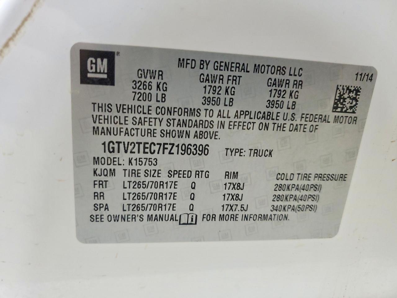 2015 Gmc Sierra K1500 White vin: 1GTV2TEC7FZ196396