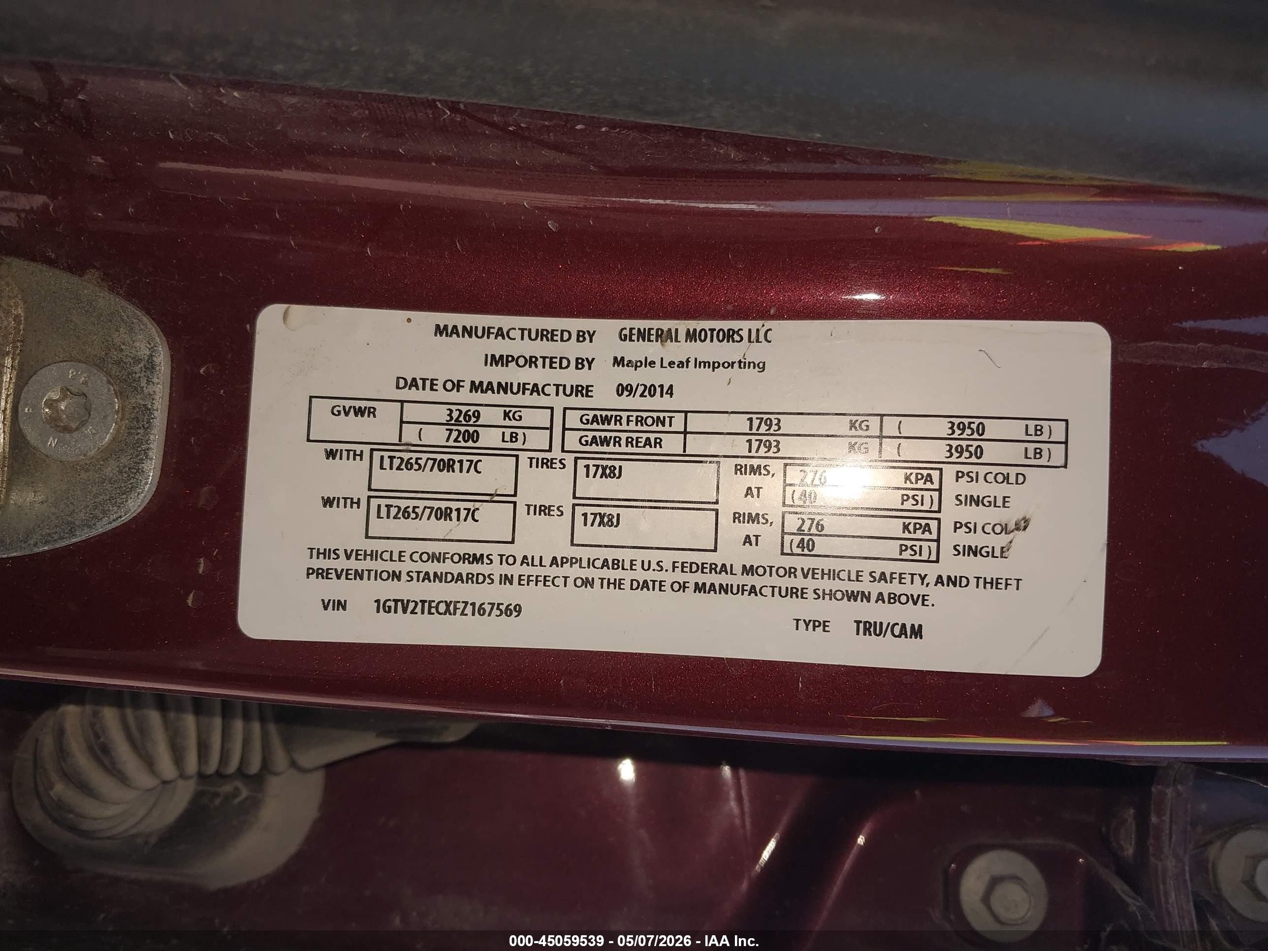 2015 Gmc Sierra 1500   Red vin: 1GTV2TECXFZ167569