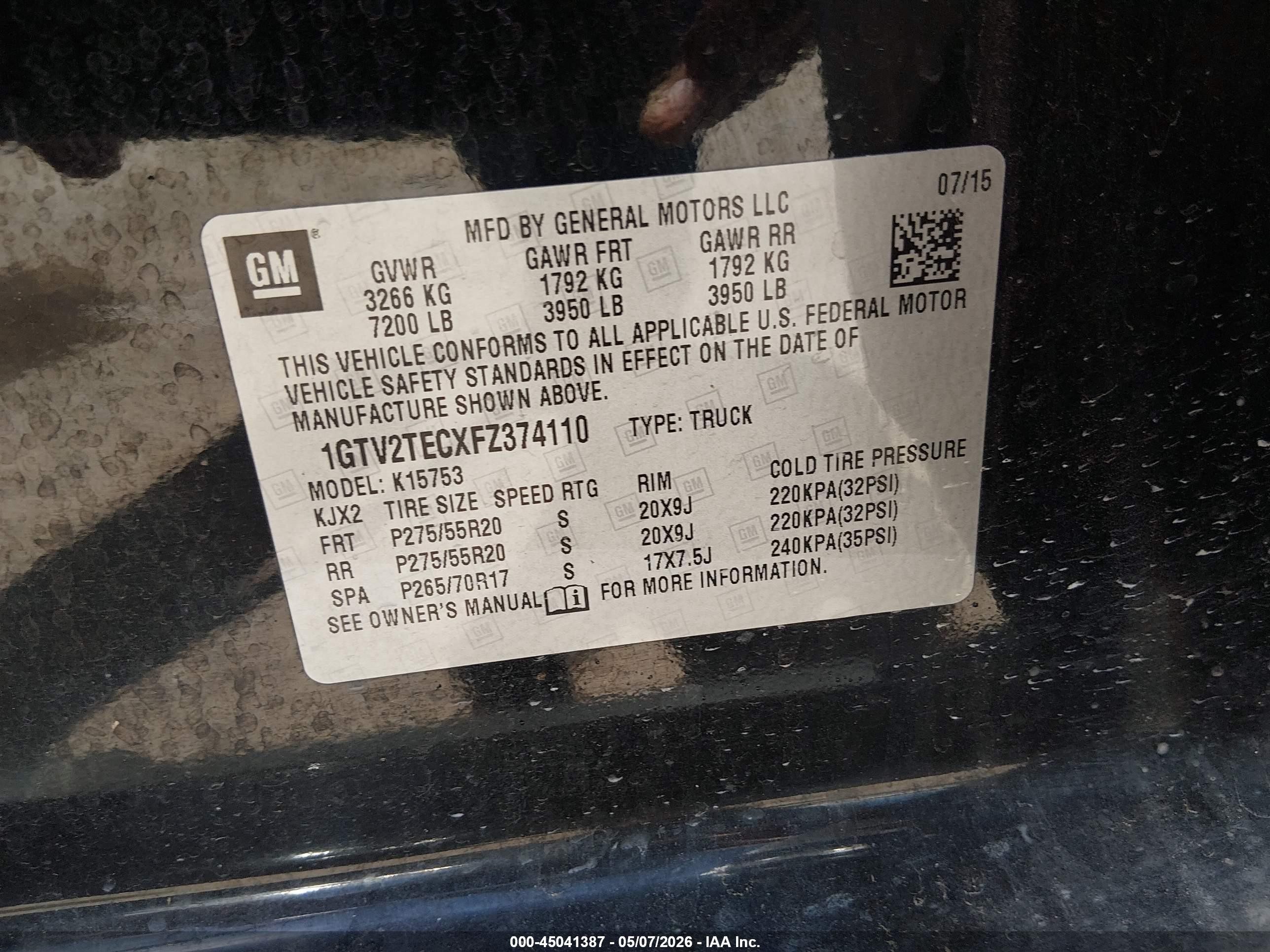 2015 Gmc Sierra 1500   Черный vin: 1GTV2TECXFZ374110
