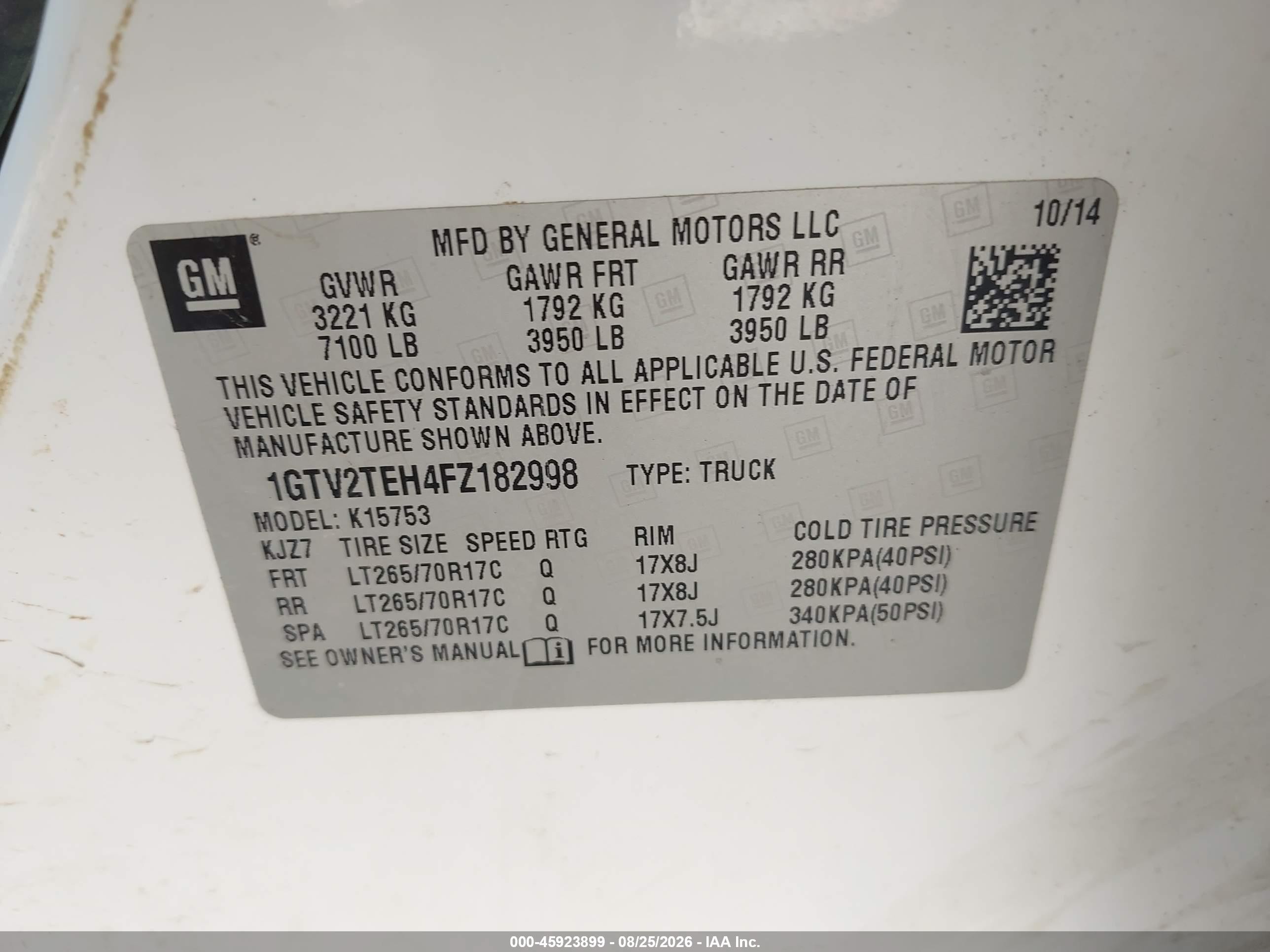 2015 Gmc Sierra 1500 White vin: 1GTV2TEH4FZ182998
