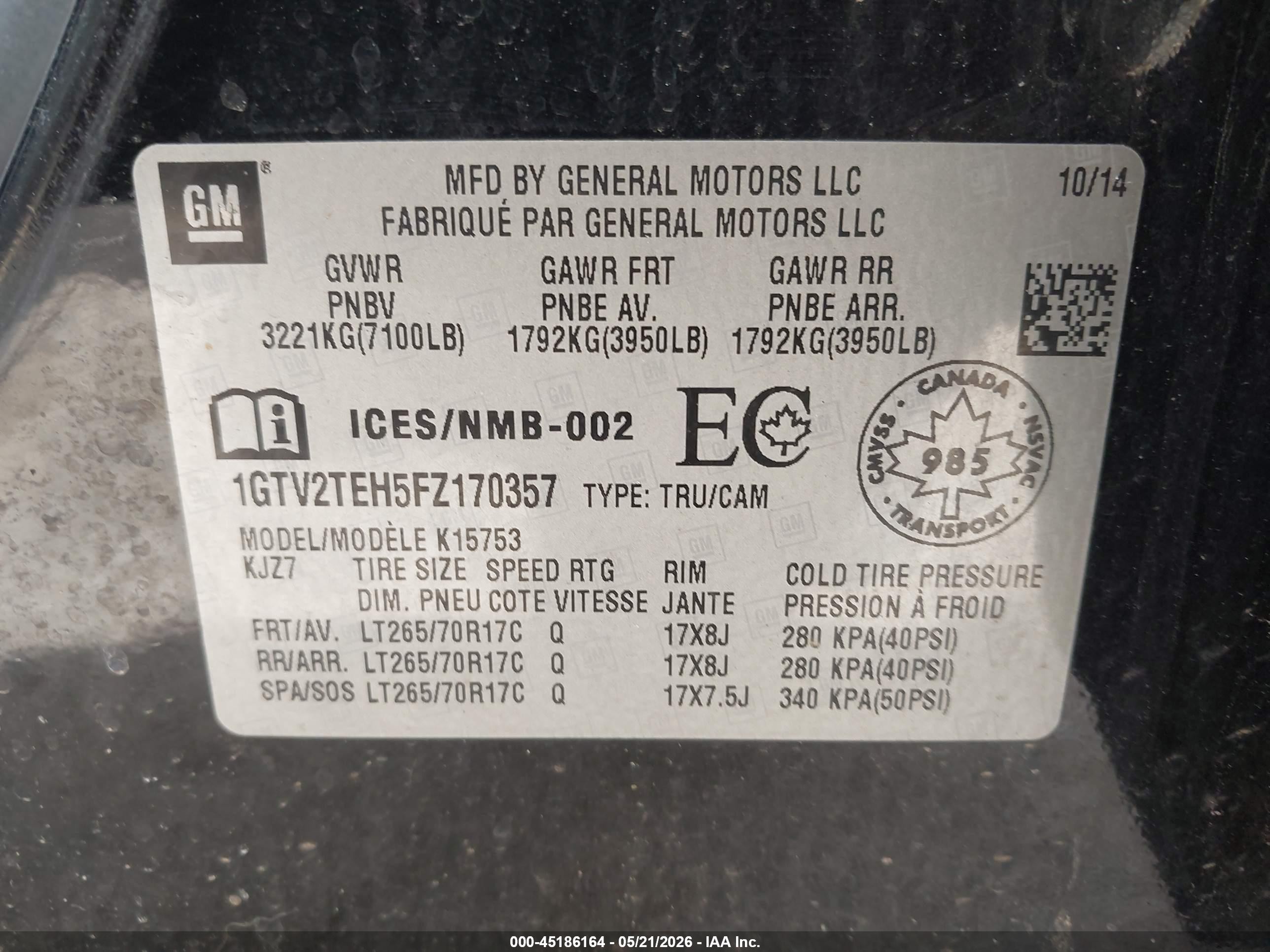 2015 Gmc Sierra 1500   Black vin: 1GTV2TEH5FZ170357