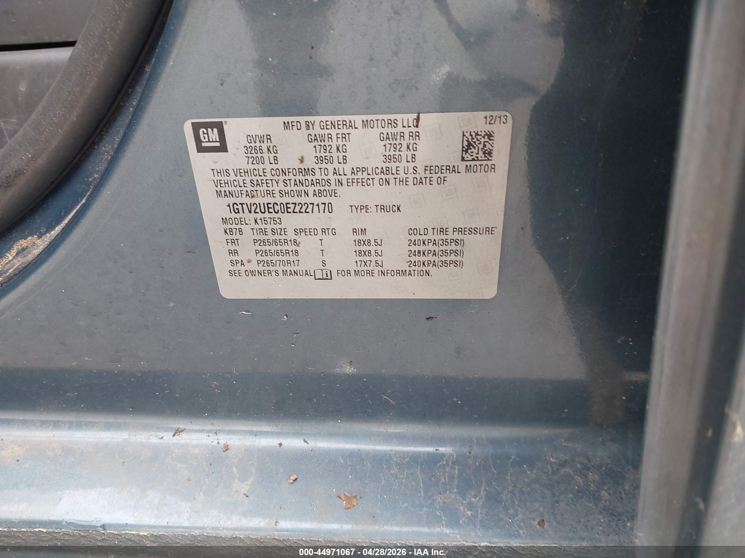 2014 Gmc Sierra 1500 Sle Teal vin: 1GTV2UEC0EZ227170