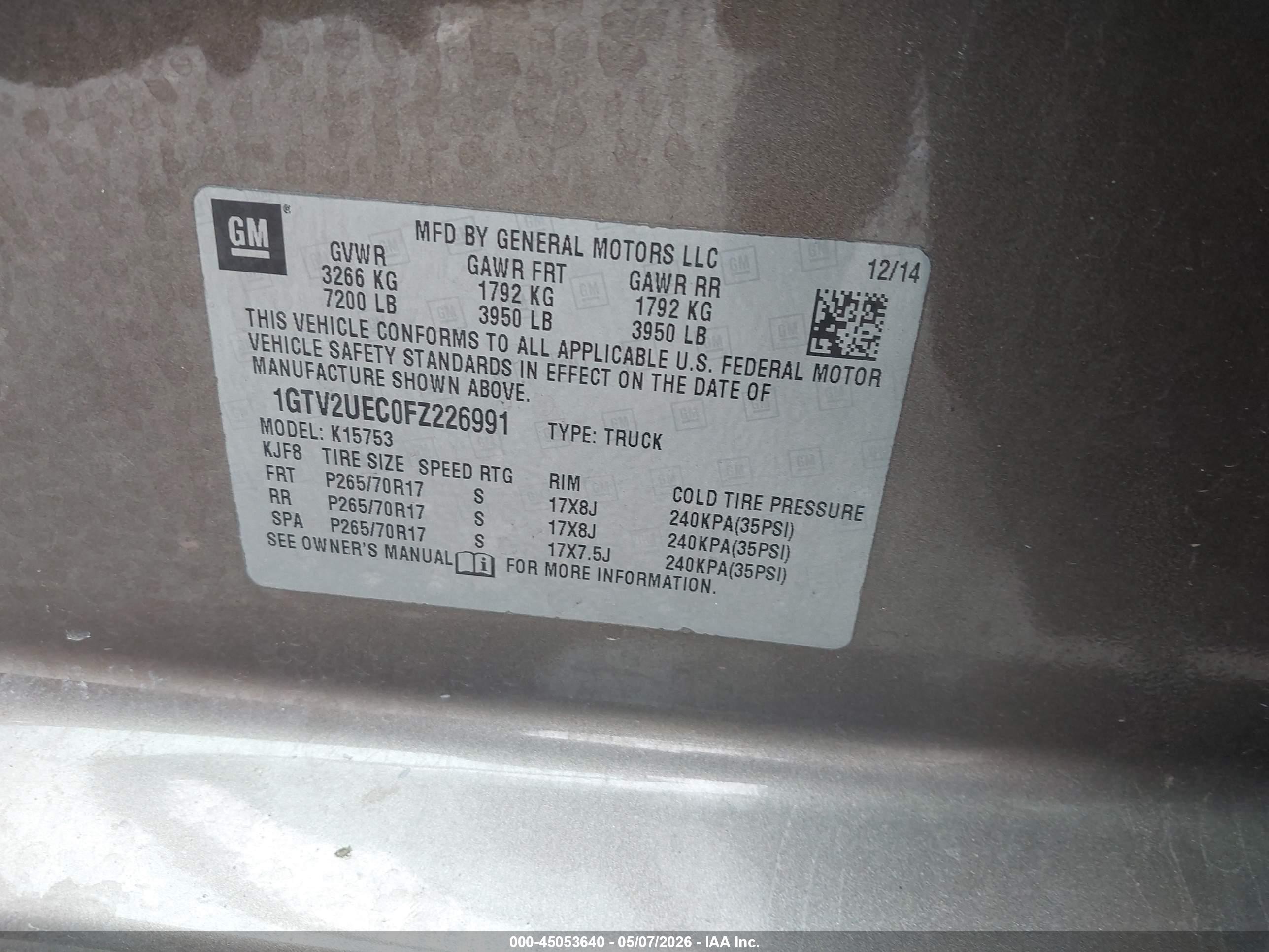 2015 Gmc Sierra 1500 Sle Brown vin: 1GTV2UEC0FZ226991