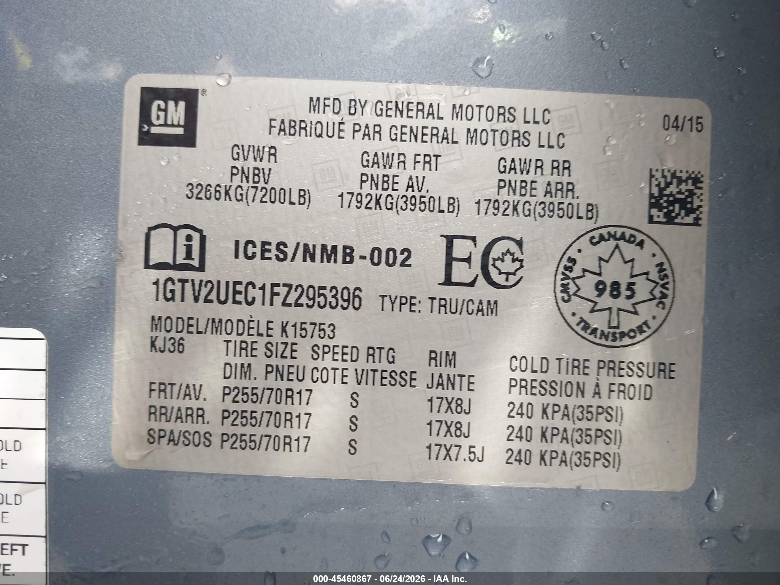 2015 Gmc Sierra 1500 Sle Blue vin: 1GTV2UEC1FZ295396