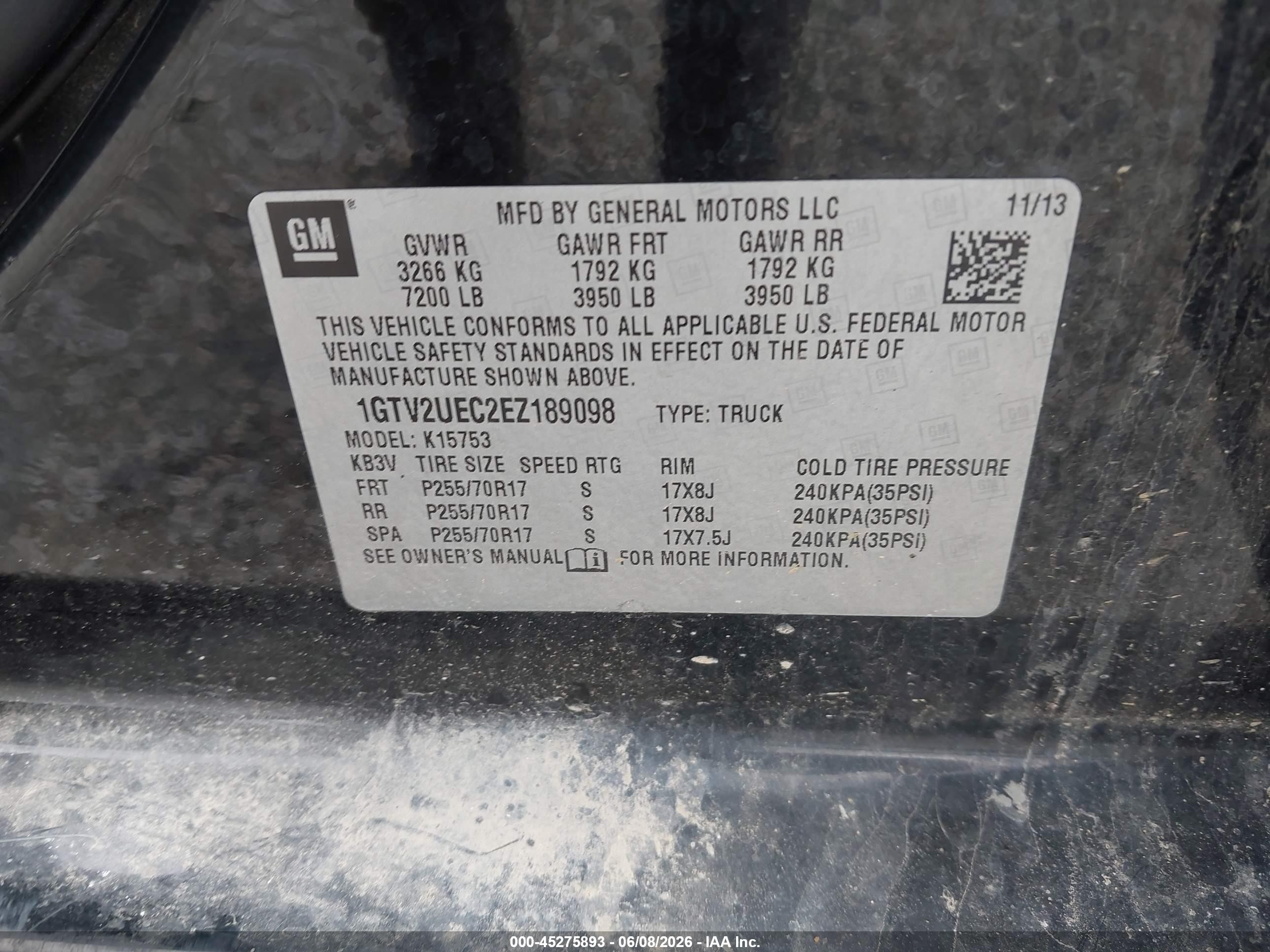2014 Gmc Sierra 1500 Sle Черный vin: 1GTV2UEC2EZ189098