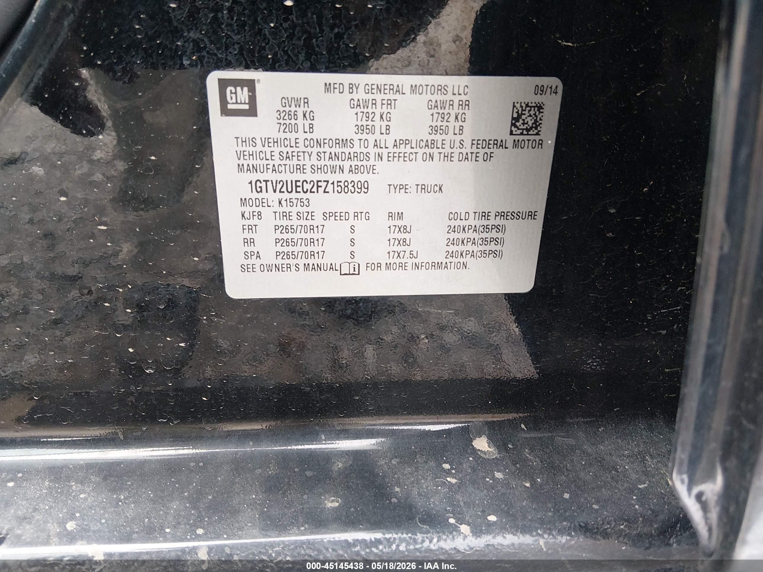 2015 Gmc Sierra 1500 Sle Black vin: 1GTV2UEC2FZ158399