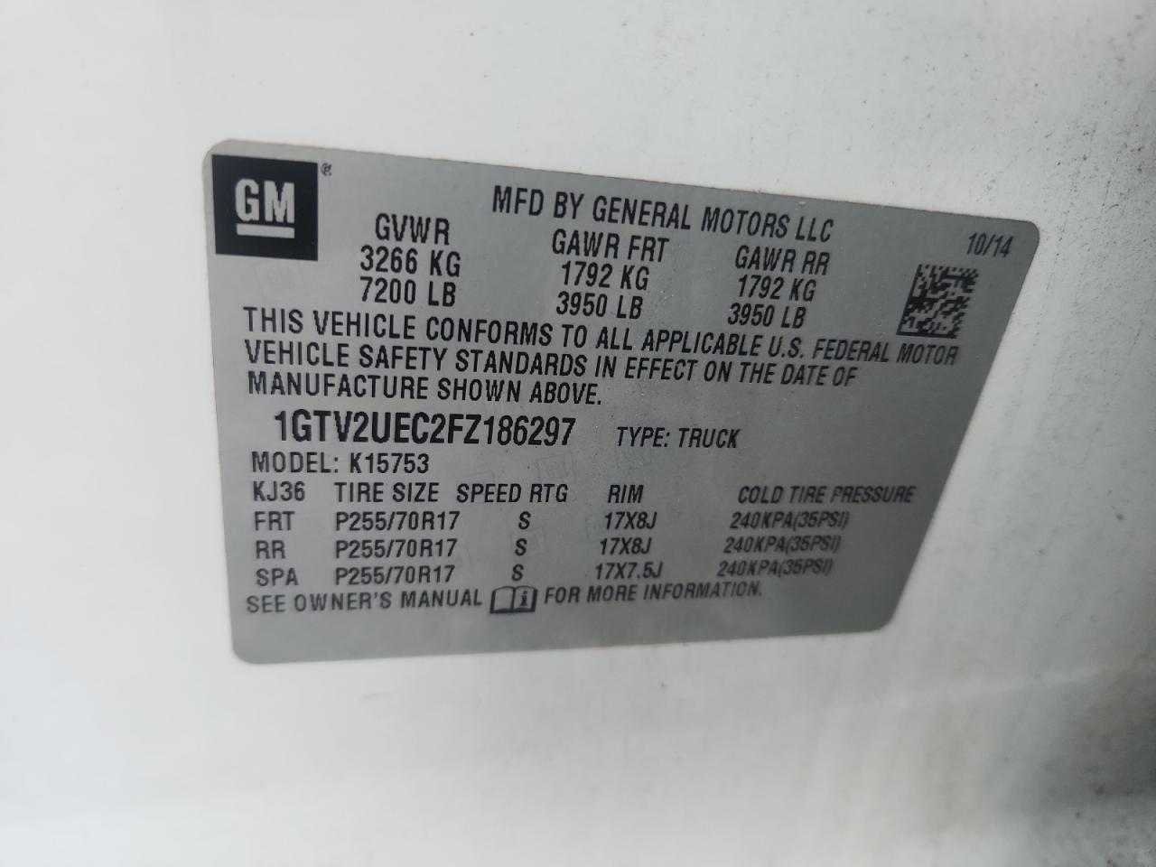 2015 Gmc Sierra K1500 Sle Белый vin: 1GTV2UEC2FZ186297
