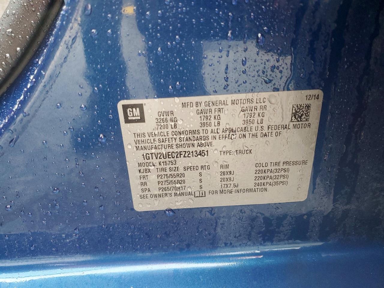 2015 Gmc Sierra K1500 Sle Синий vin: 1GTV2UEC2FZ213451