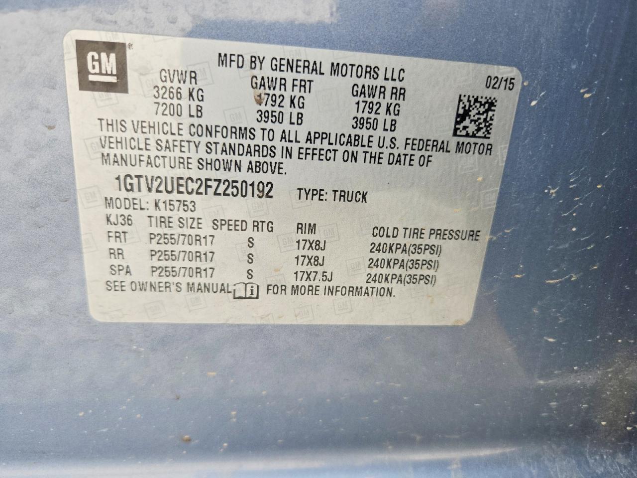 2015 Gmc Sierra K1500 Sle Синий vin: 1GTV2UEC2FZ250192