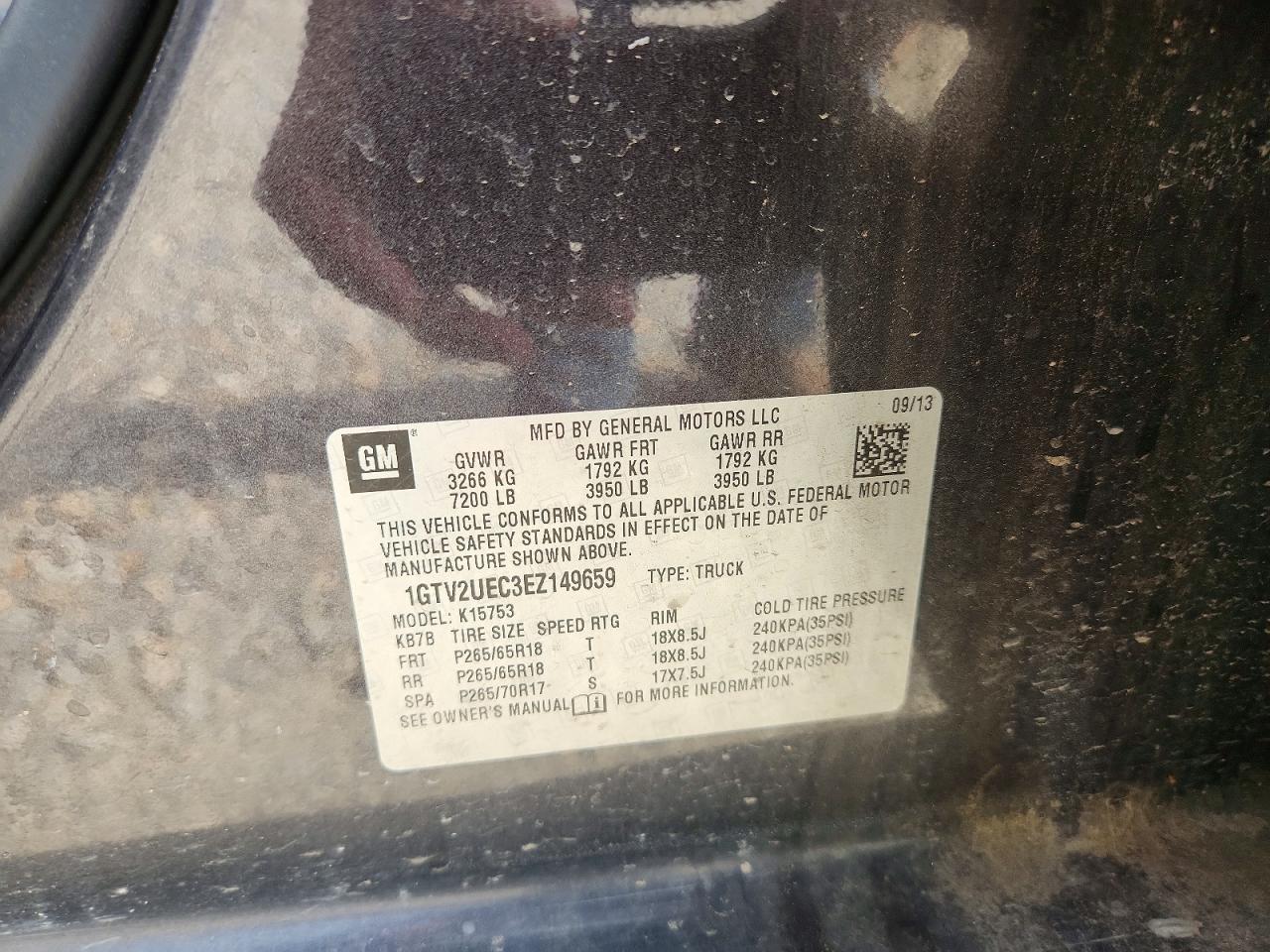 2014 Gmc Sierra K1500 Sle Charcoal vin: 1GTV2UEC3EZ149659