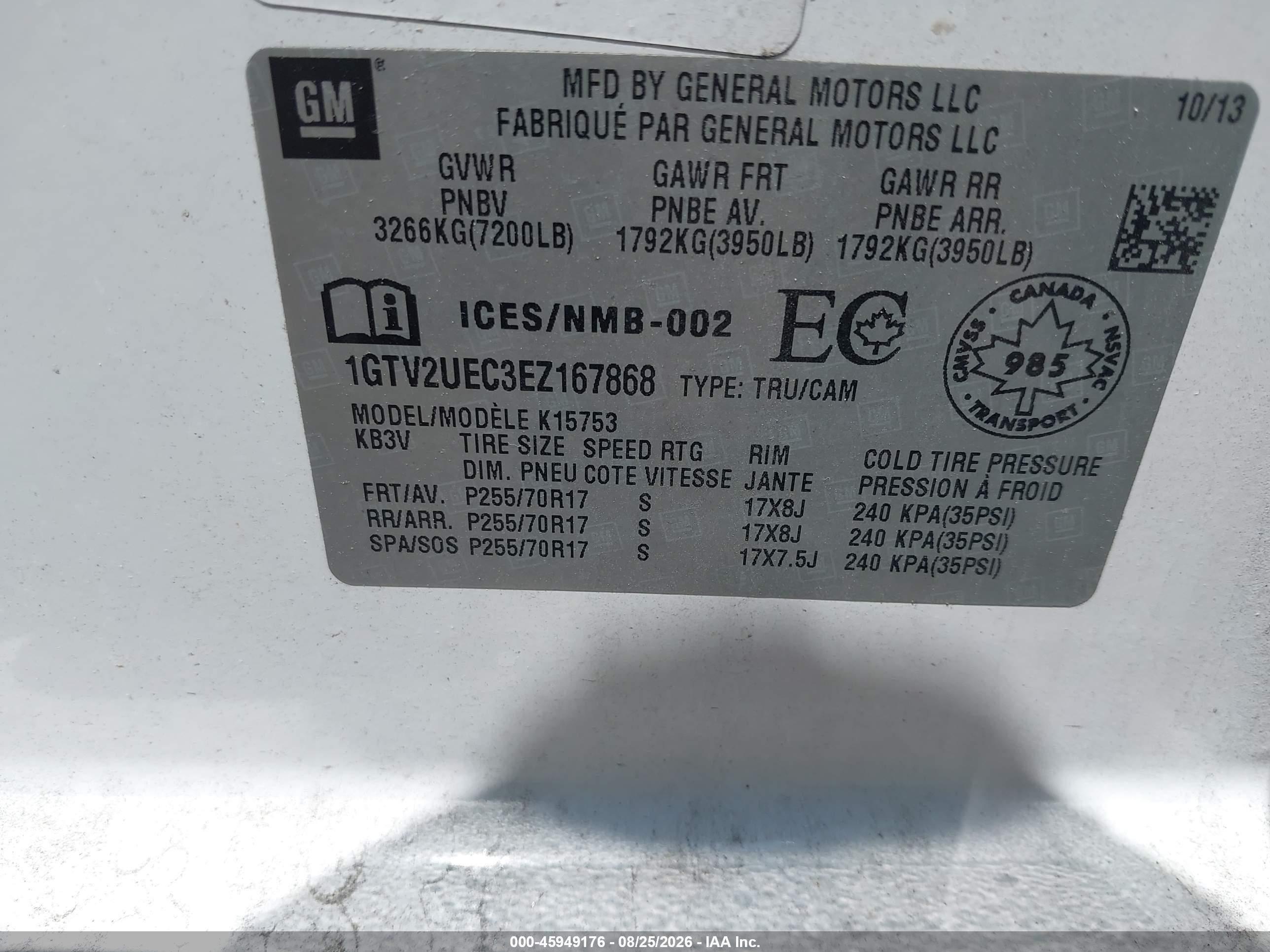 2014 Gmc Sierra 1500 Sle White vin: 1GTV2UEC3EZ167868