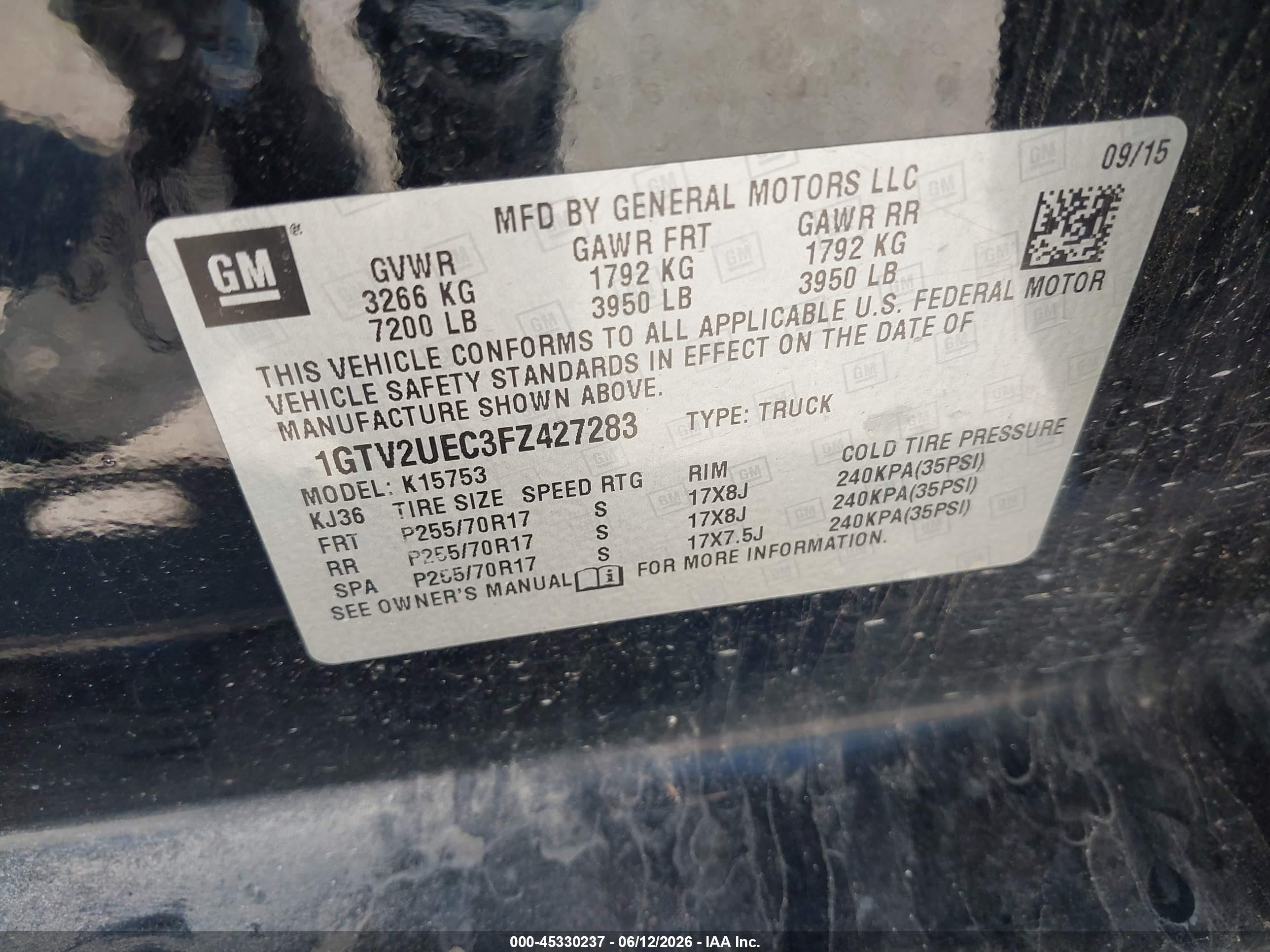 2015 Gmc Sierra 1500 Sle Black vin: 1GTV2UEC3FZ427283