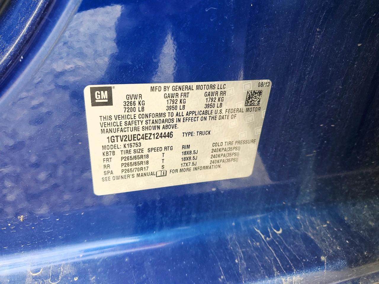 2014 Gmc Sierra K1500 Sle Blue vin: 1GTV2UEC4EZ124446